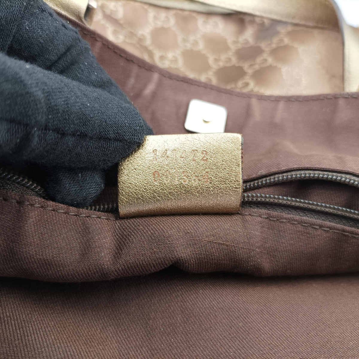 Pre-owned Gucci Abbey line Brown × Gold Leather×canvas 141472 shoulderbag | stylenewstar