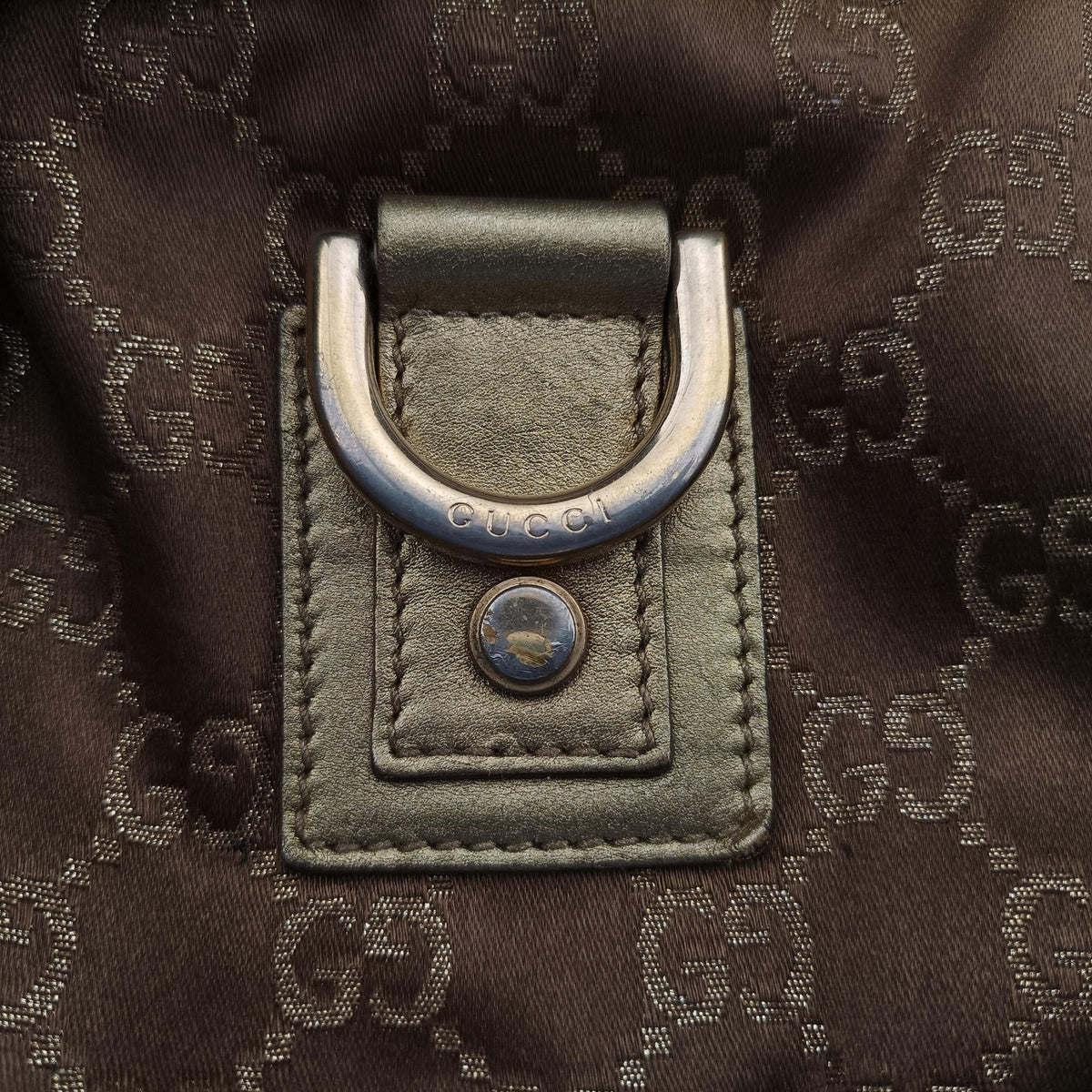 Pre-owned Gucci Abbey line Brown × Gold Leather×canvas 141472 shoulderbag | stylenewstar