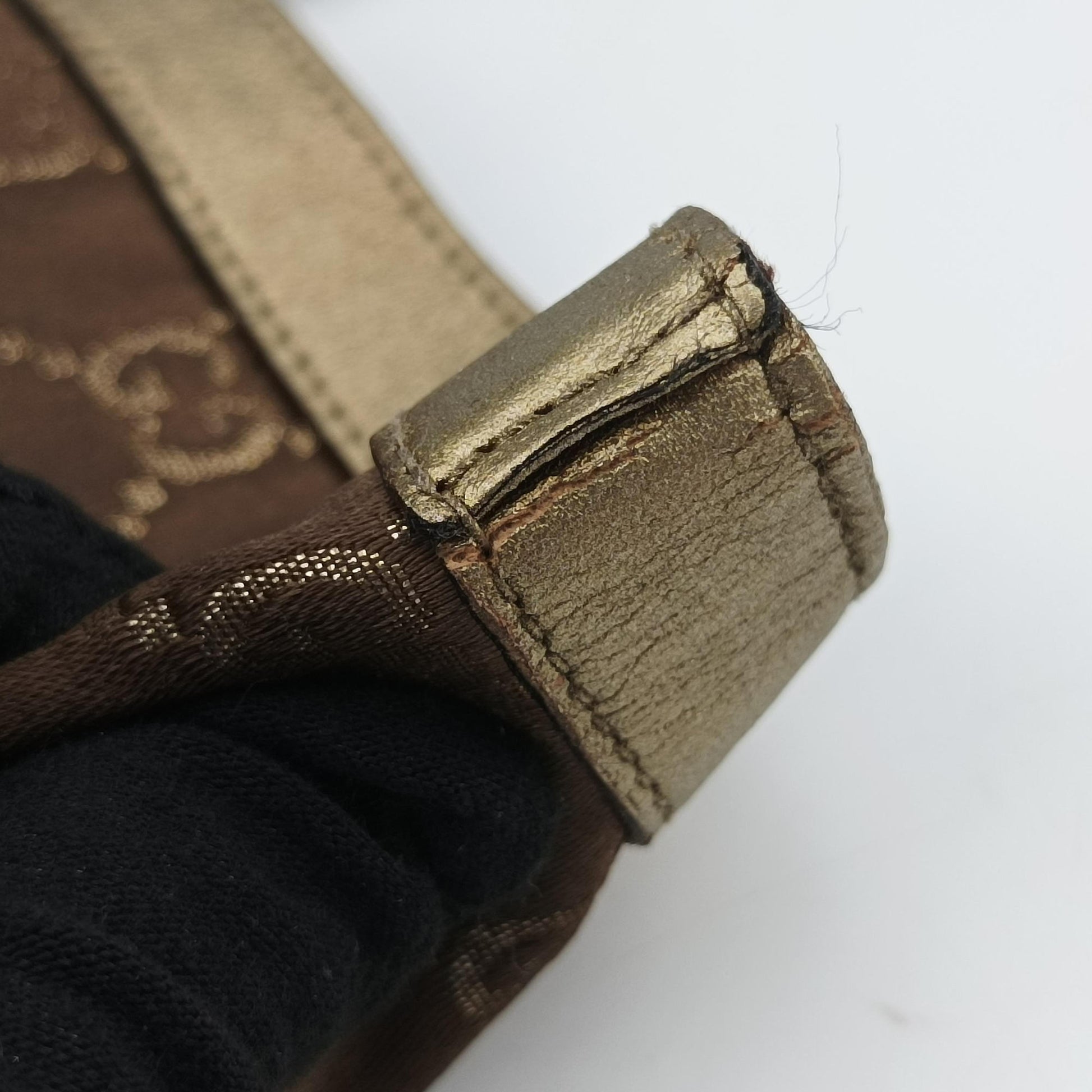 Pre-owned Gucci Abbey line Brown × Gold Leather×canvas 141472 shoulderbag | stylenewstar
