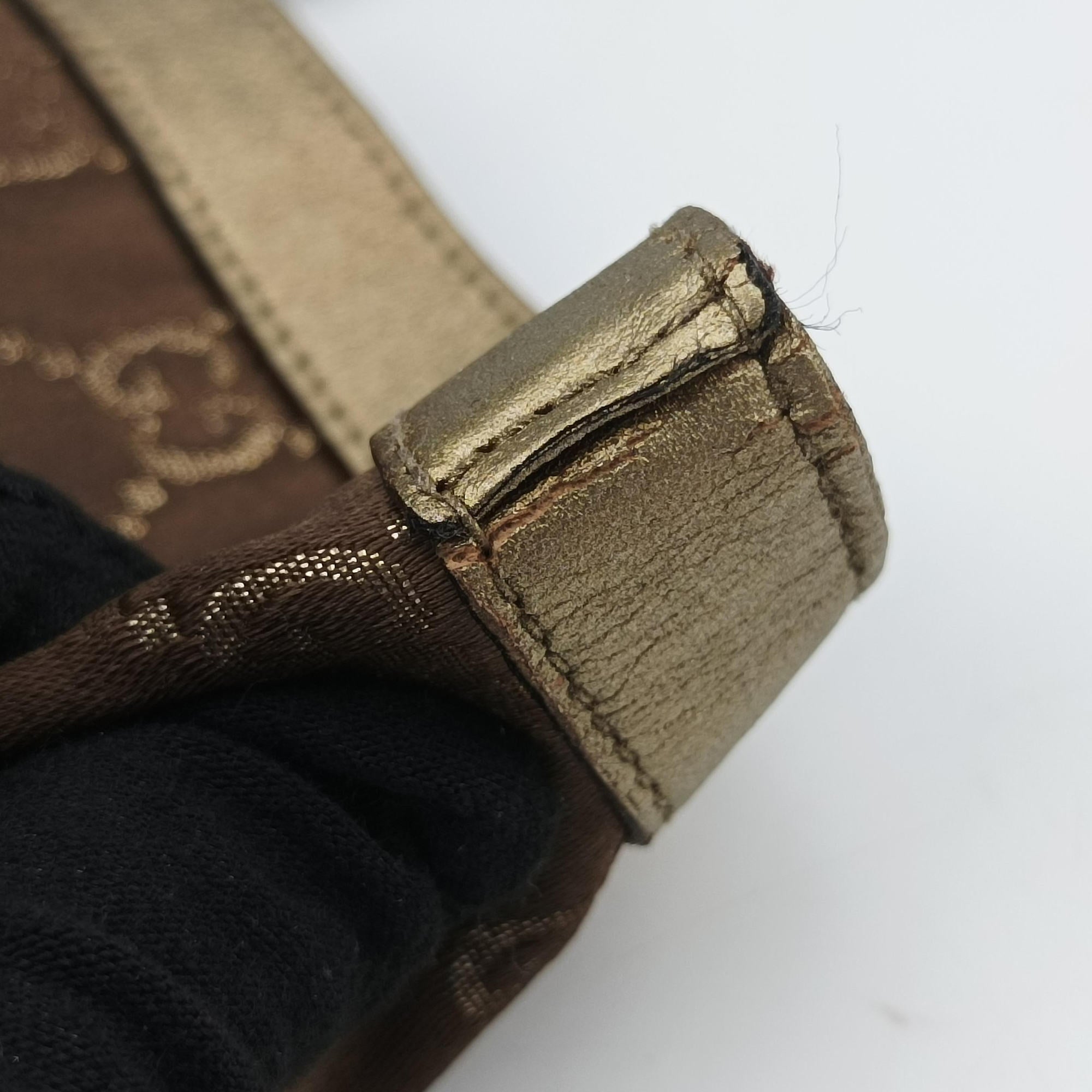 Pre-owned Gucci Abbey line Brown × Gold Leather×canvas 141472 shoulderbag | stylenewstar