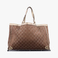 Pre-owned Gucci Abbey line Brown × Gold Leather×canvas 141472 shoulderbag | stylenewstar