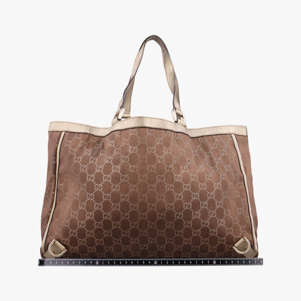 Pre-owned Gucci Abbey line Brown × Gold Leather×canvas 141472 shoulderbag | stylenewstar