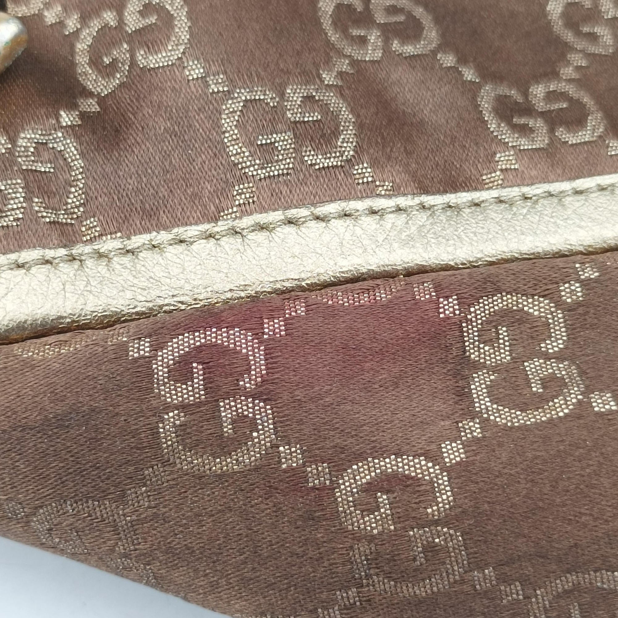Pre-owned Gucci Abbey line Brown × Gold Leather×canvas 141472 shoulderbag | stylenewstar