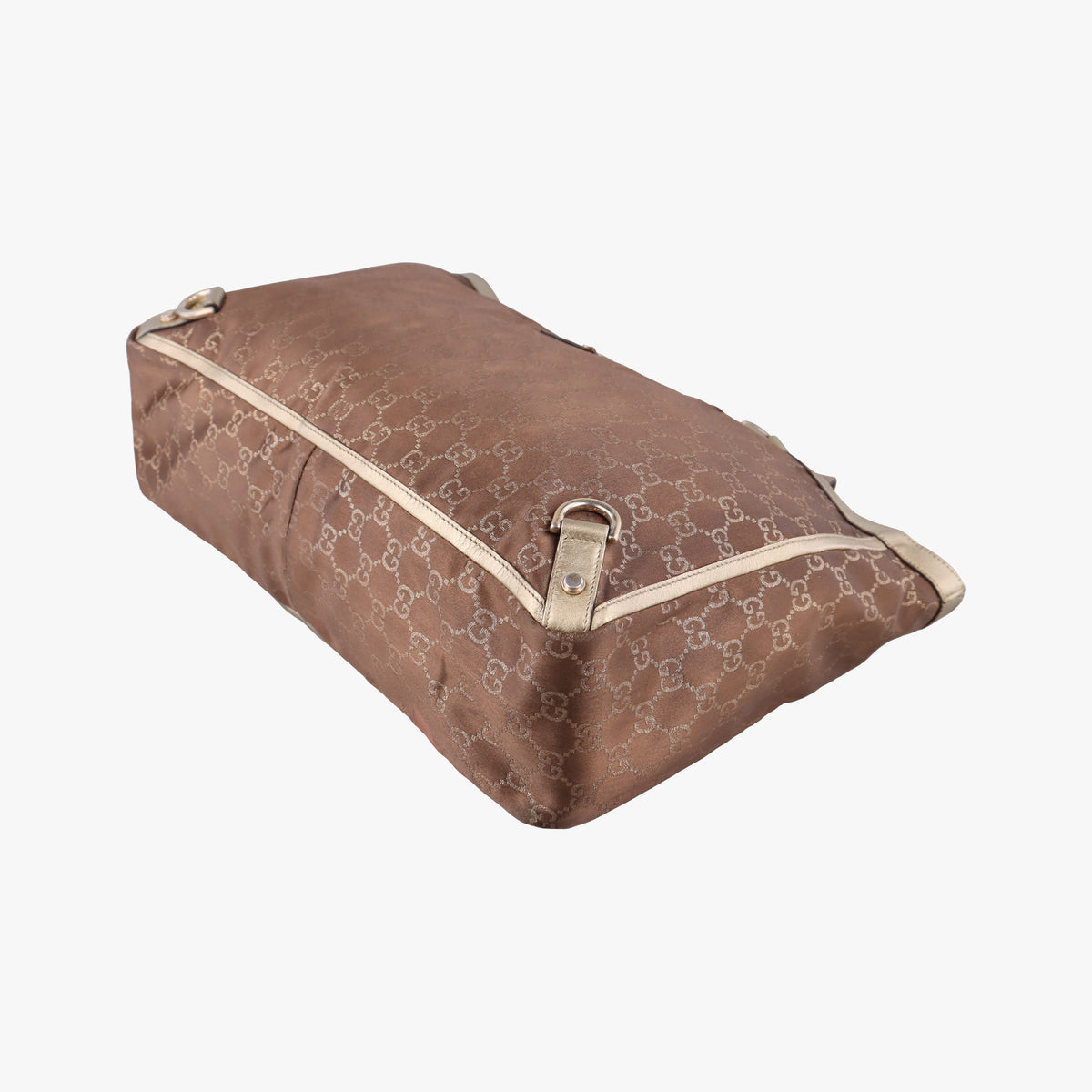 Pre-owned Gucci Abbey line Brown × Gold Leather×canvas 141472 shoulderbag | stylenewstar