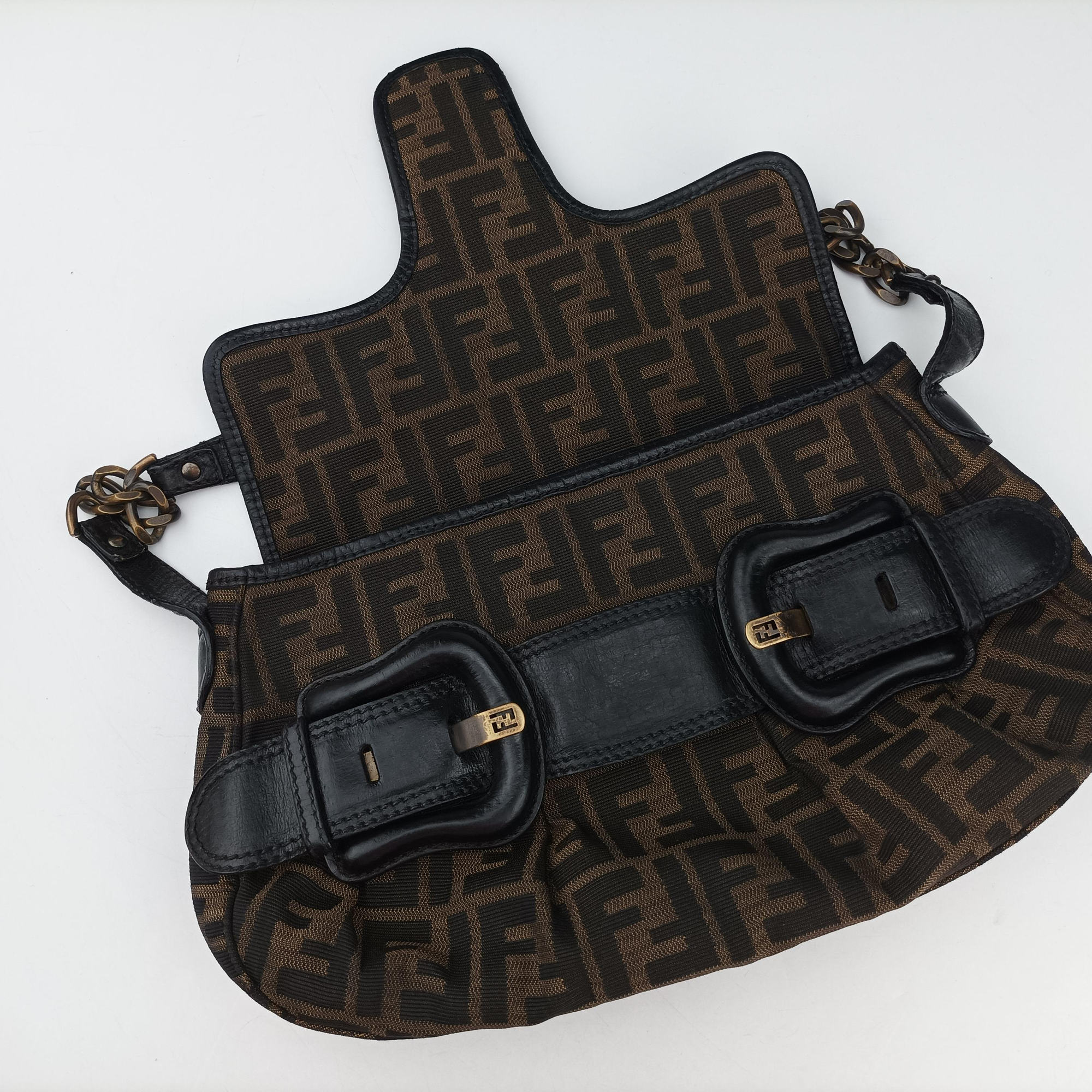B bag zucca Brown×Black Canvas×Leather 8BR551 2373-8BR551-MTC-069Bバッグ ズッカ ブラウン×ブラック キャンバス×レザー 8BR551 2373-8BR551-MTC-069