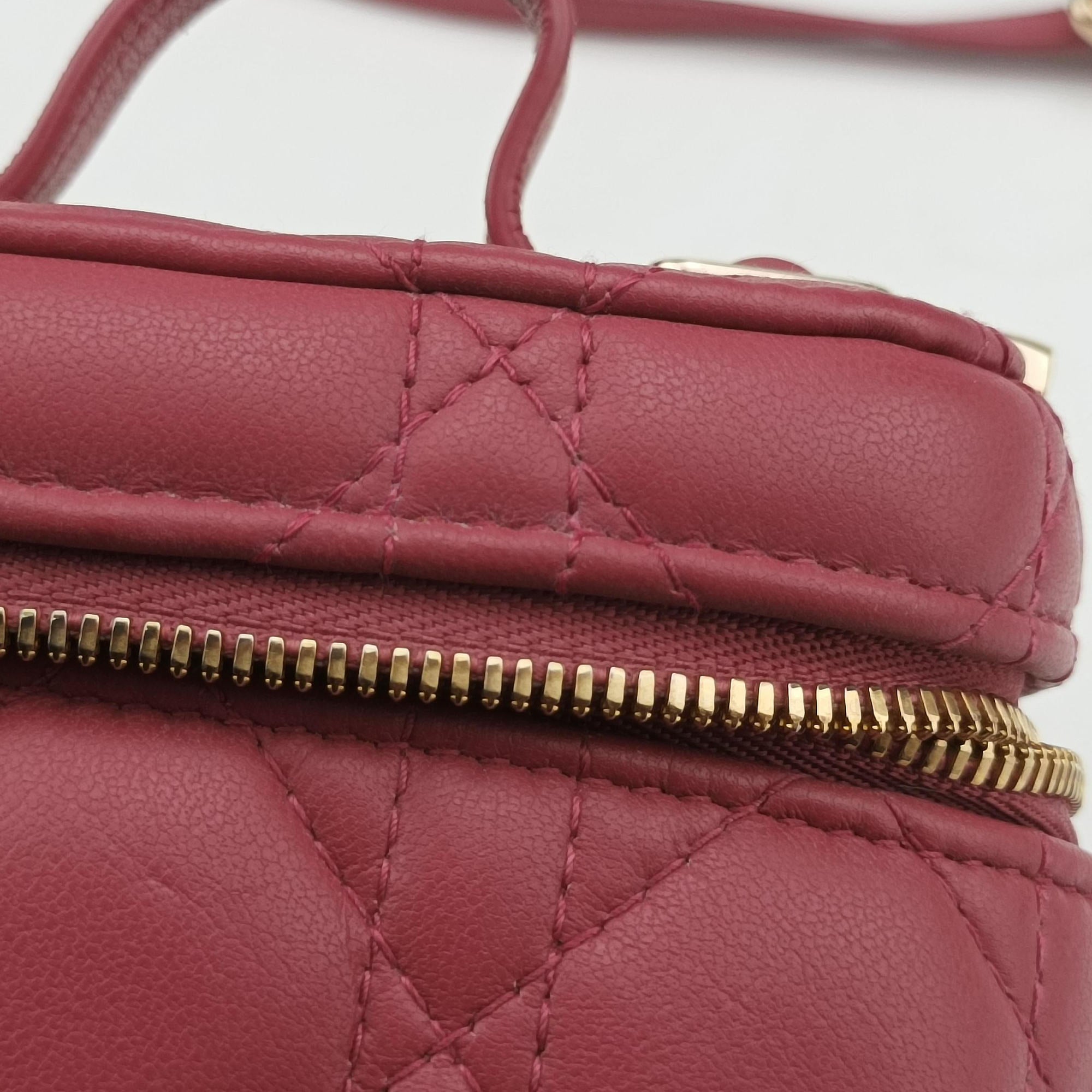 Lady Dior micro vanity RedPink lambskin 23-BO-0211レディディオール マイクロ ヴァニティ レッドピンク ラムスキン 23-BO-0211