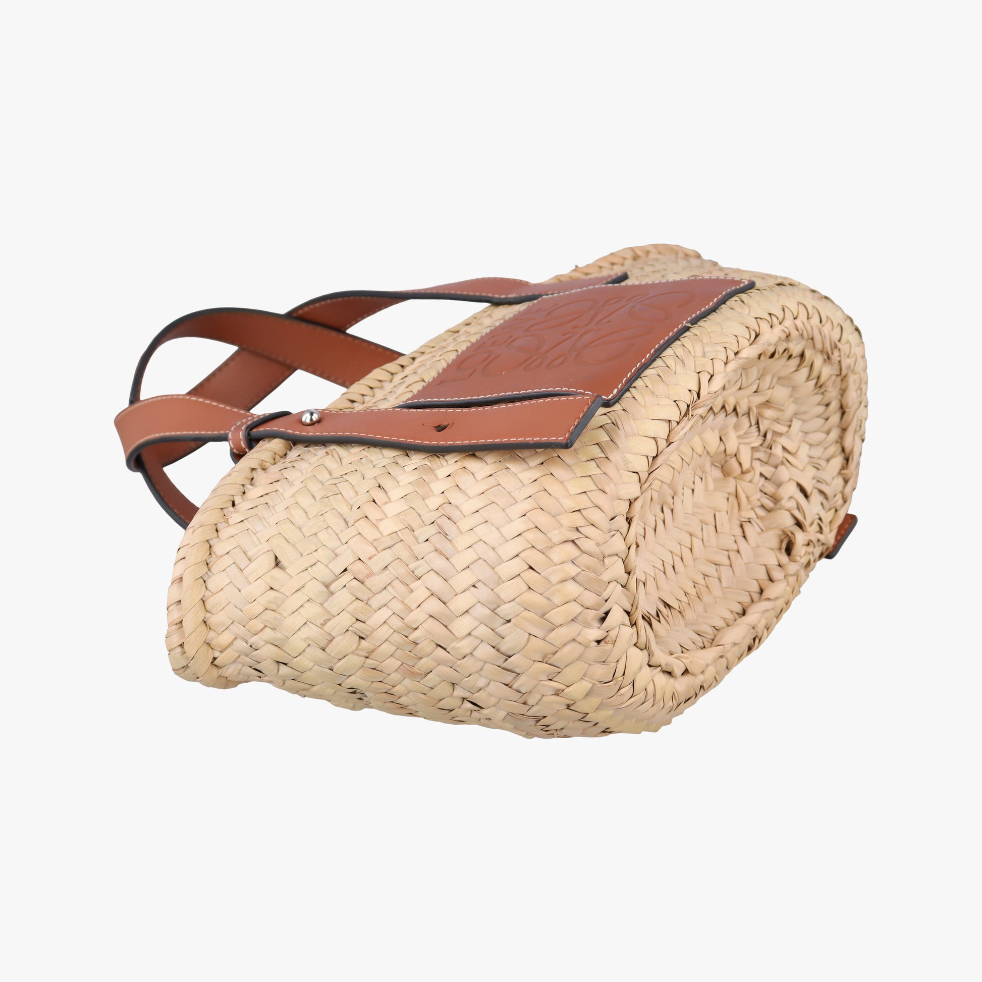 basket Beige×Brown Leather × Raffia 411708バスケット ベージュ×ブラウン レザー x ラフィア 411708