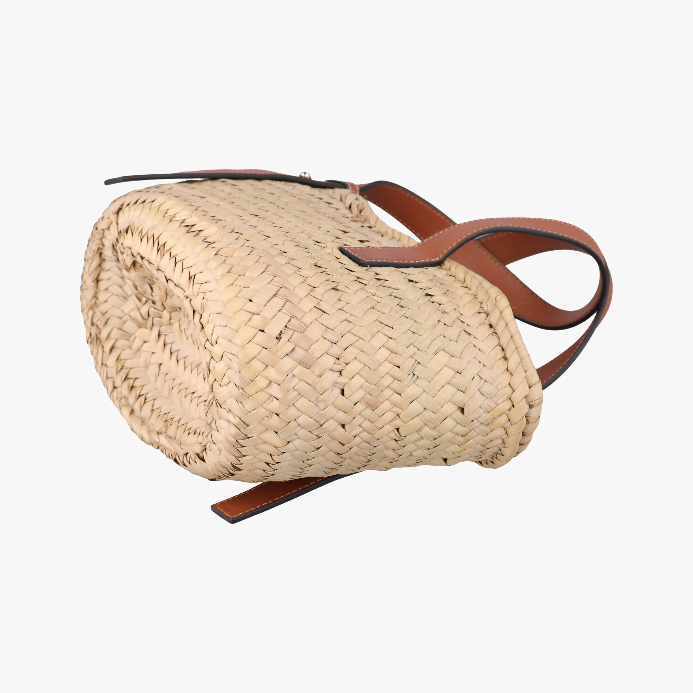 basket Beige×Brown Leather × Raffia 411708バスケット ベージュ×ブラウン レザー x ラフィア 411708