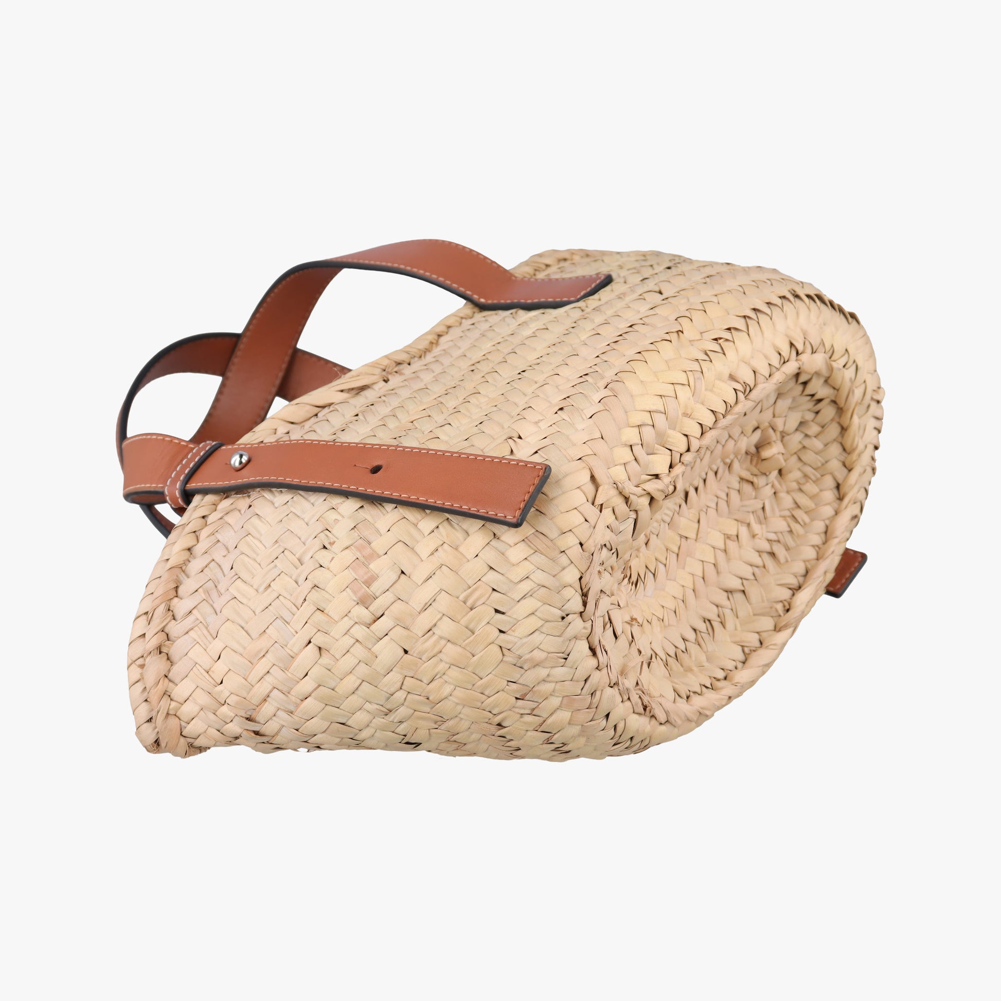 basket Beige×Brown Leather × Raffia 411708バスケット ベージュ×ブラウン レザー x ラフィア 411708