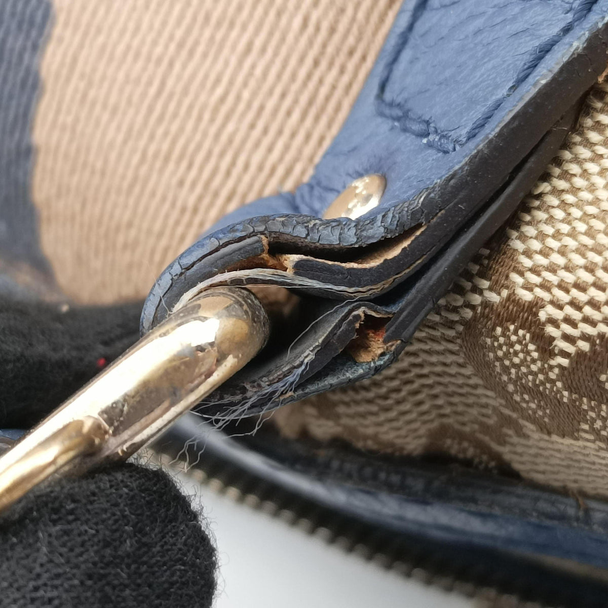 Sherry Line beigex blue xmulti canvas×leather 269876 G018208593シェリーライン ベージュ×ブルー×マルチ キャンバス×レザー 269876 G018208593