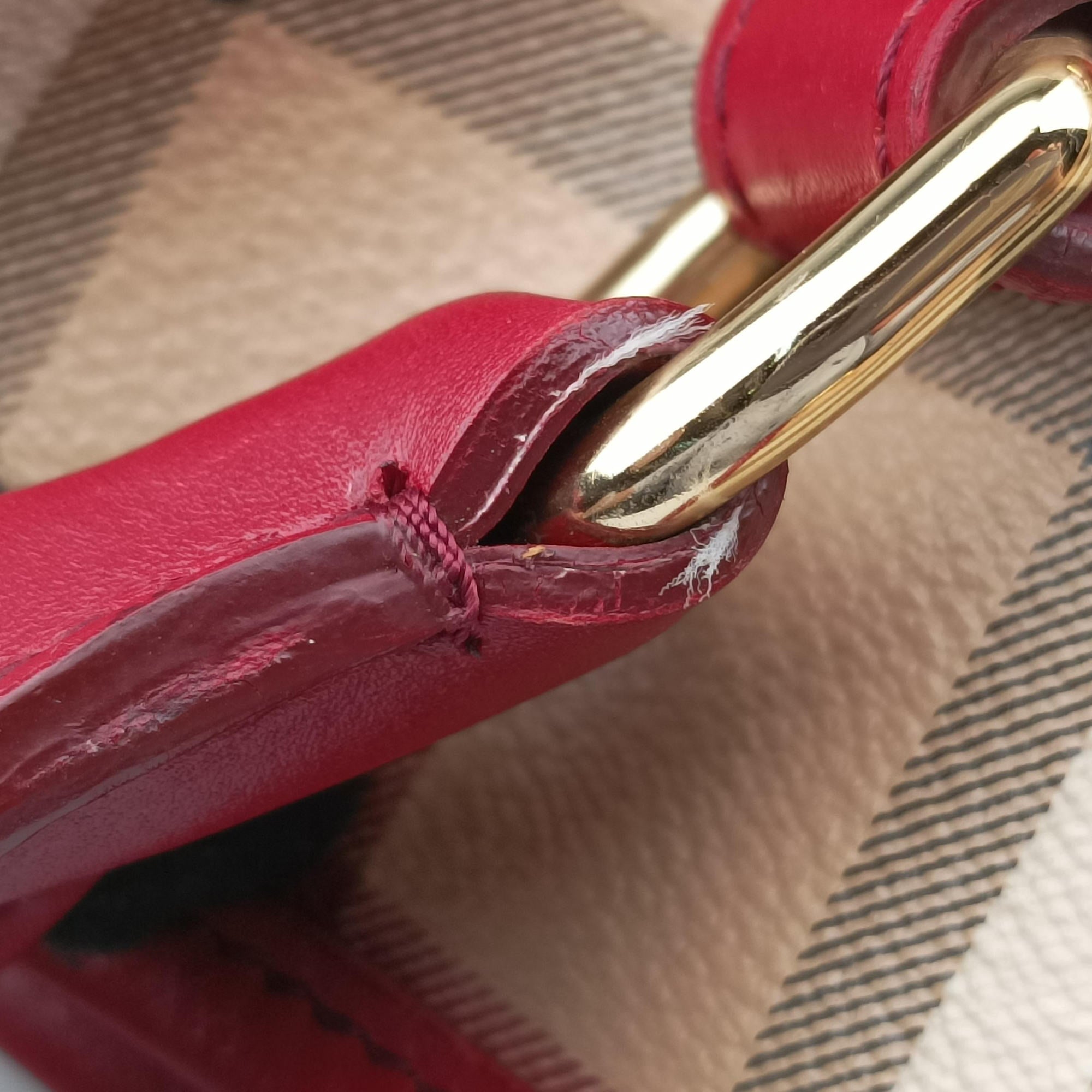 Haymarket Check Beige × Military Red Coated Canvas × Leather 3857260/64Mヘイマーケットチェック ベージュ × レッド コーティングキャンバス × レザー 2wayショルダーバッグ 3857260/64M