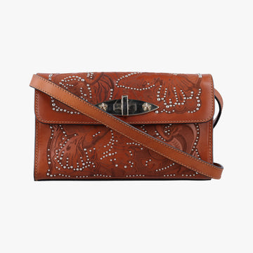 Studded Turn-Lock Brown Leather スタッズ ターンロック ブラウン レザー 
