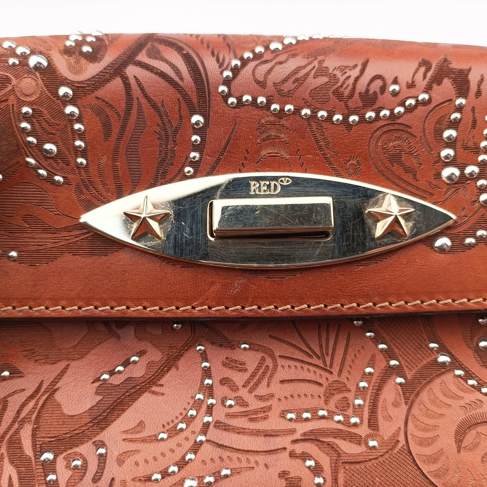Studded Turn-Lock Brown Leather スタッズ ターンロック ブラウン レザー 