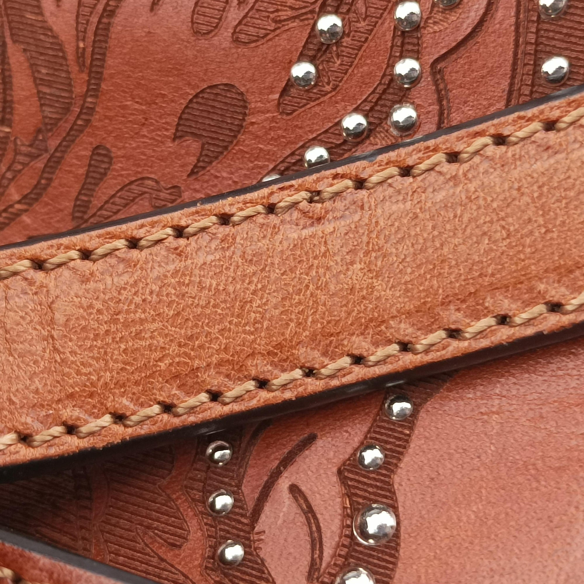 Studded Turn-Lock Brown Leather スタッズ ターンロック ブラウン レザー 