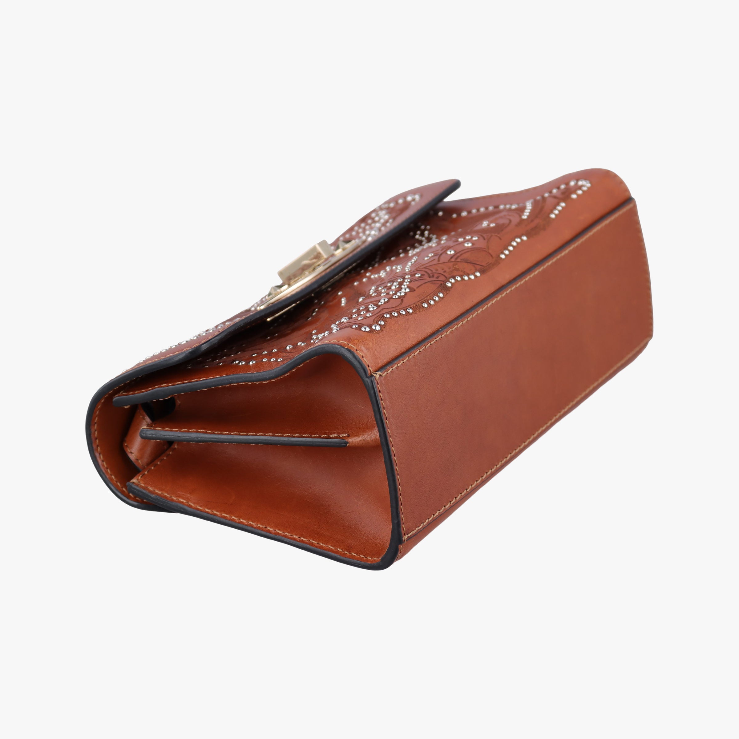 Studded Turn-Lock Brown Leather スタッズ ターンロック ブラウン レザー 