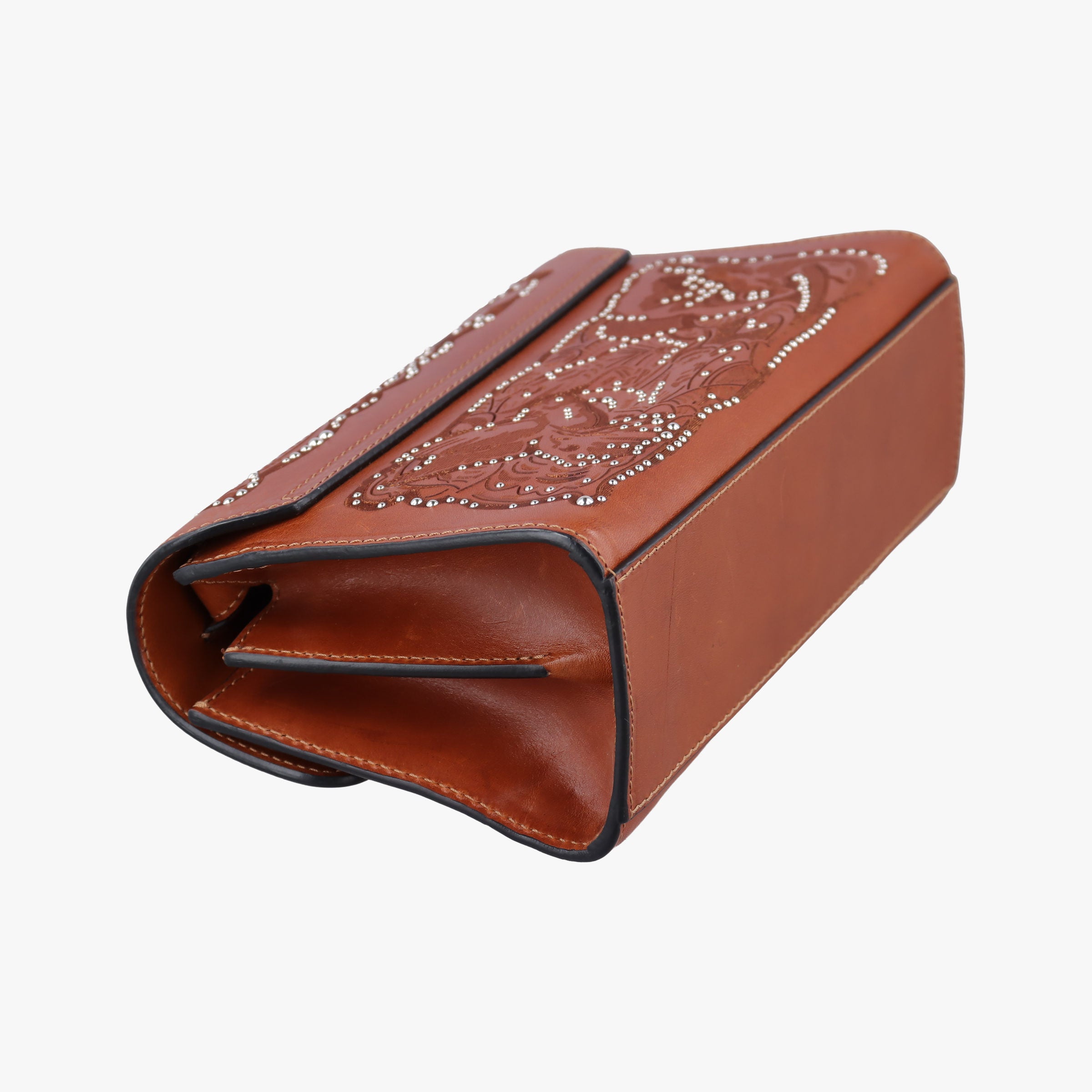 Studded Turn-Lock Brown Leather スタッズ ターンロック ブラウン レザー 