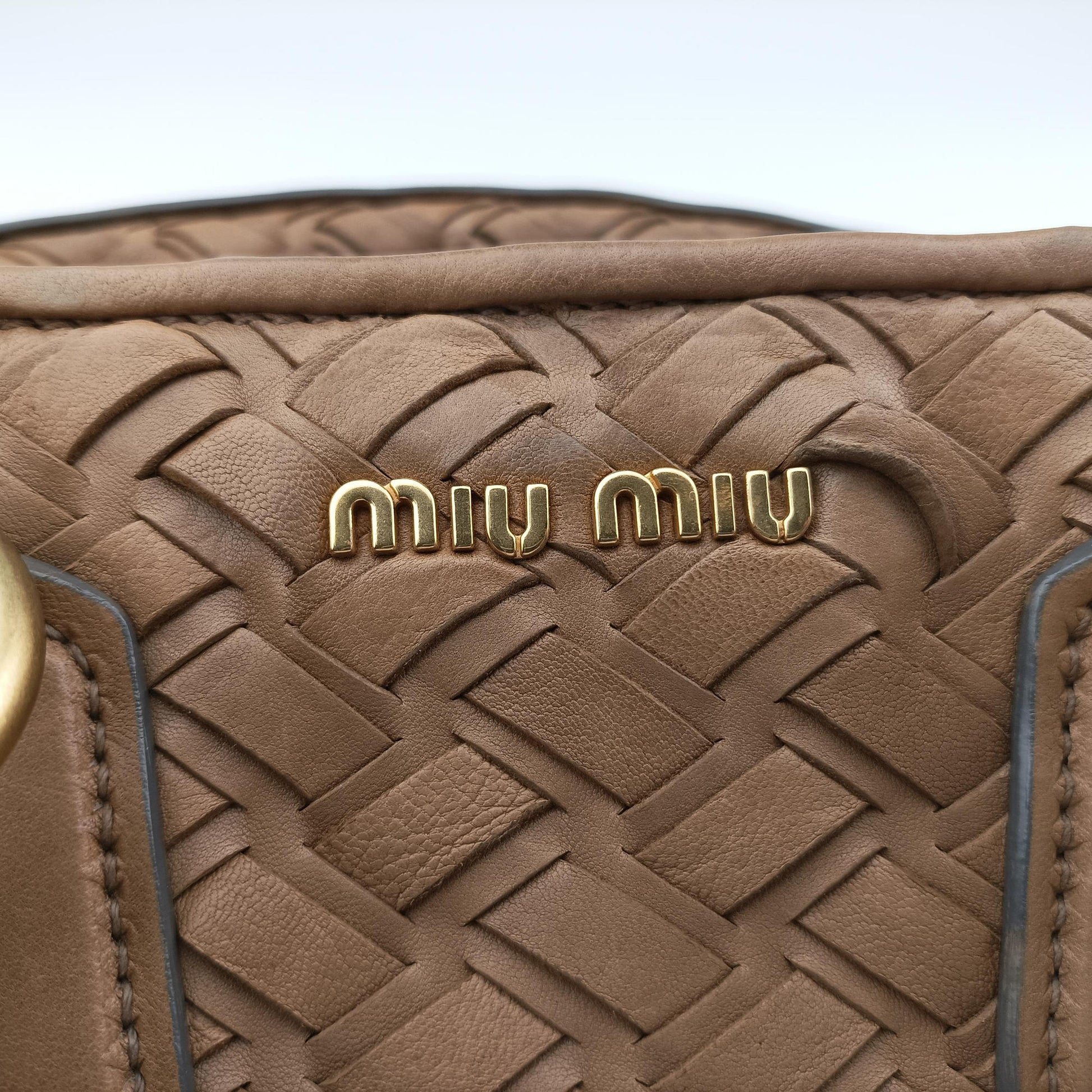 Pre-owned Miu Miu Intrecciato Brown leather  handbag | stylenewstar