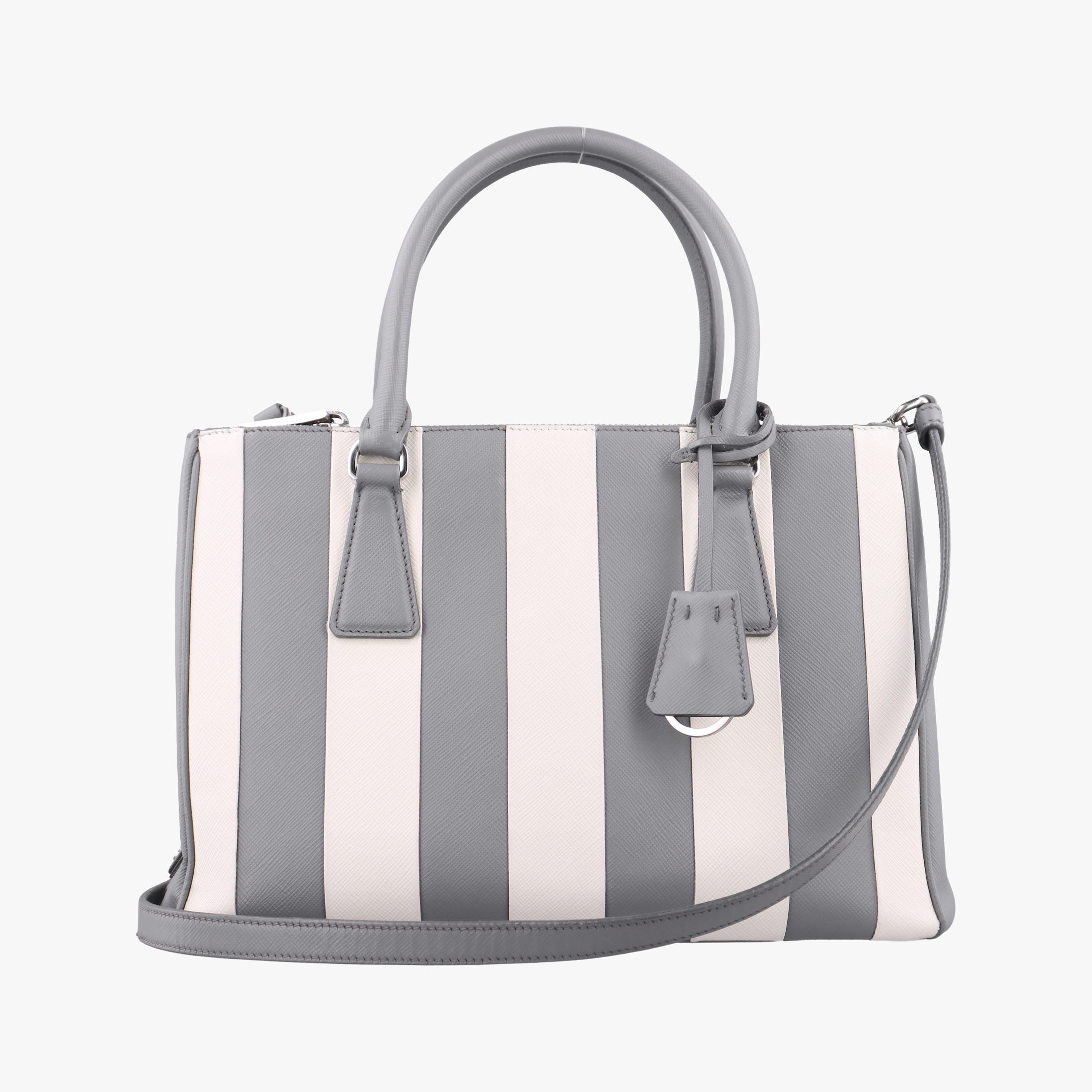 Pre-owned Prada Galleria White× Gray Saffiano Leather  shoulderbag | stylenewstar