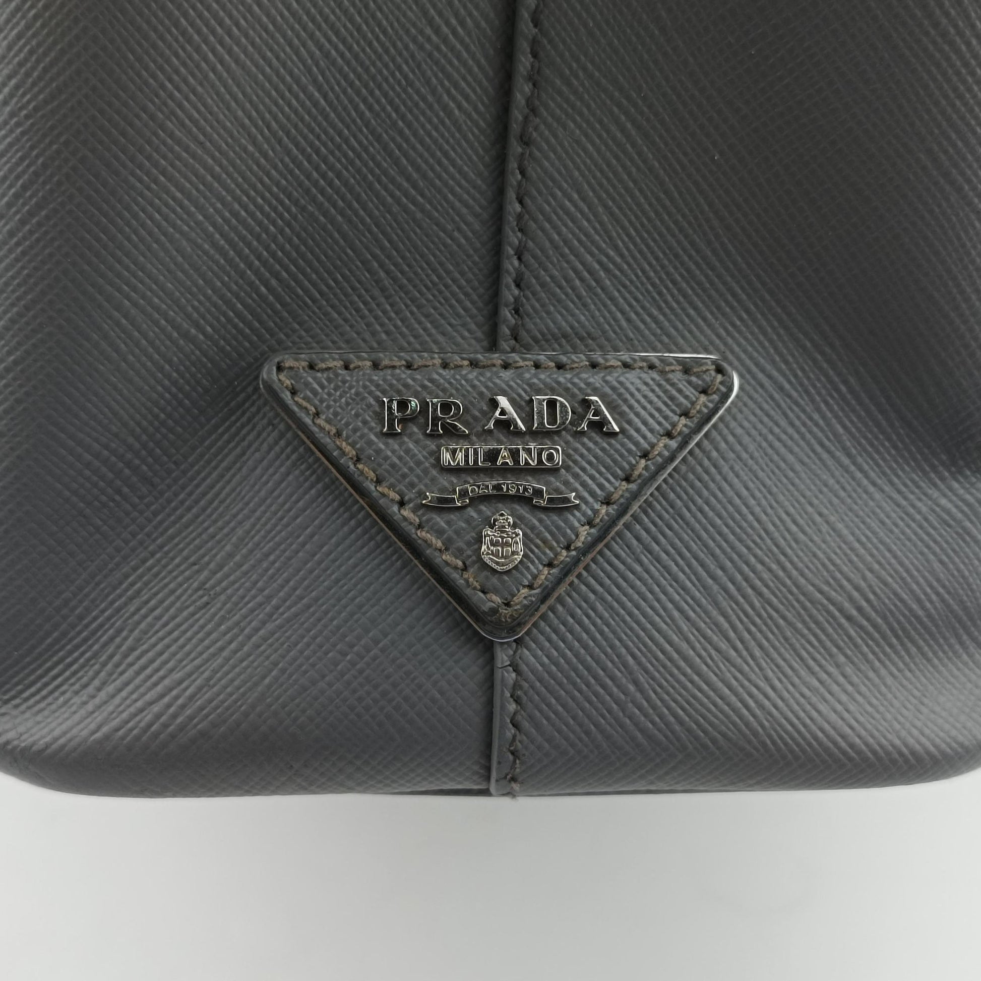 Pre-owned Prada Galleria White× Gray Saffiano Leather  shoulderbag | stylenewstar