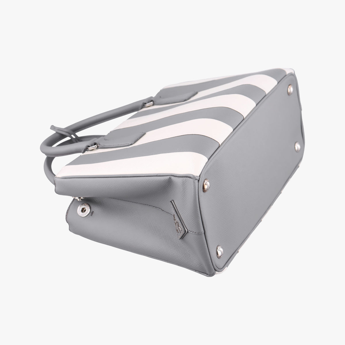 Pre-owned Prada Galleria White× Gray Saffiano Leather  shoulderbag | stylenewstar