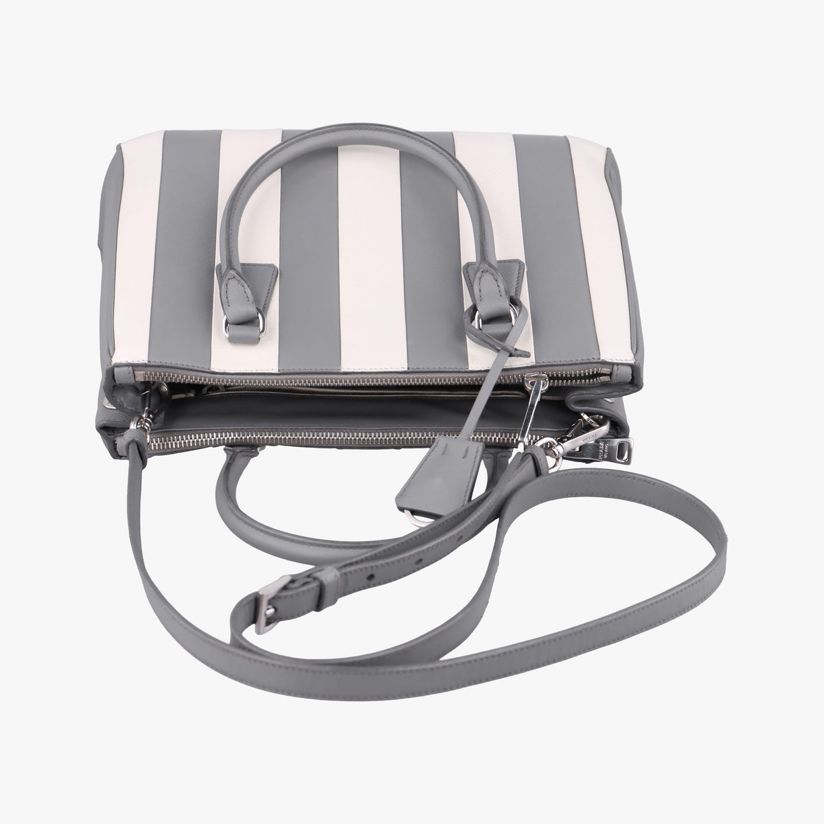 Pre-owned Prada Galleria White× Gray Saffiano Leather  shoulderbag | stylenewstar