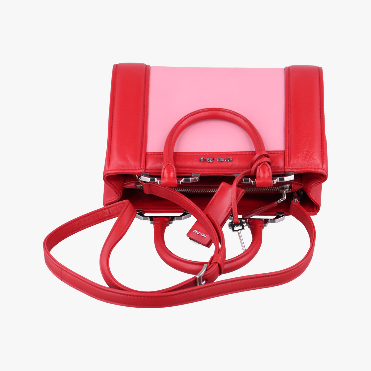 Pre-owned Miu Miu Madras Pink × Red Leather  shoulderbag | stylenewstar