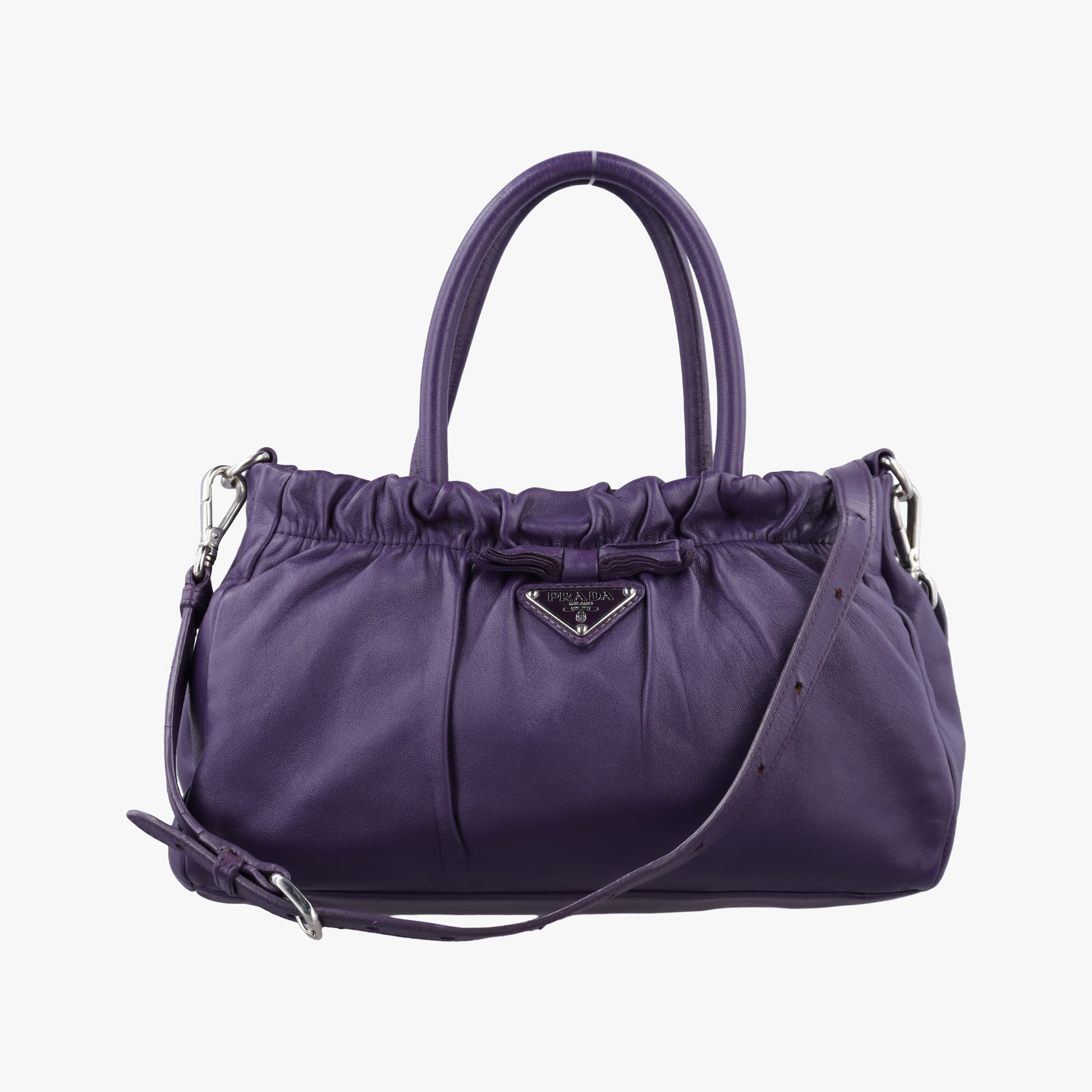 Pre-owned Prada ribbon gather Purple Leather BN1631 shoulderbag | stylenewstar