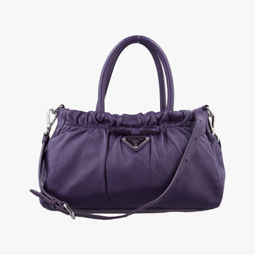 Pre-owned Prada ribbon gather Purple Leather BN1631 shoulderbag | stylenewstar