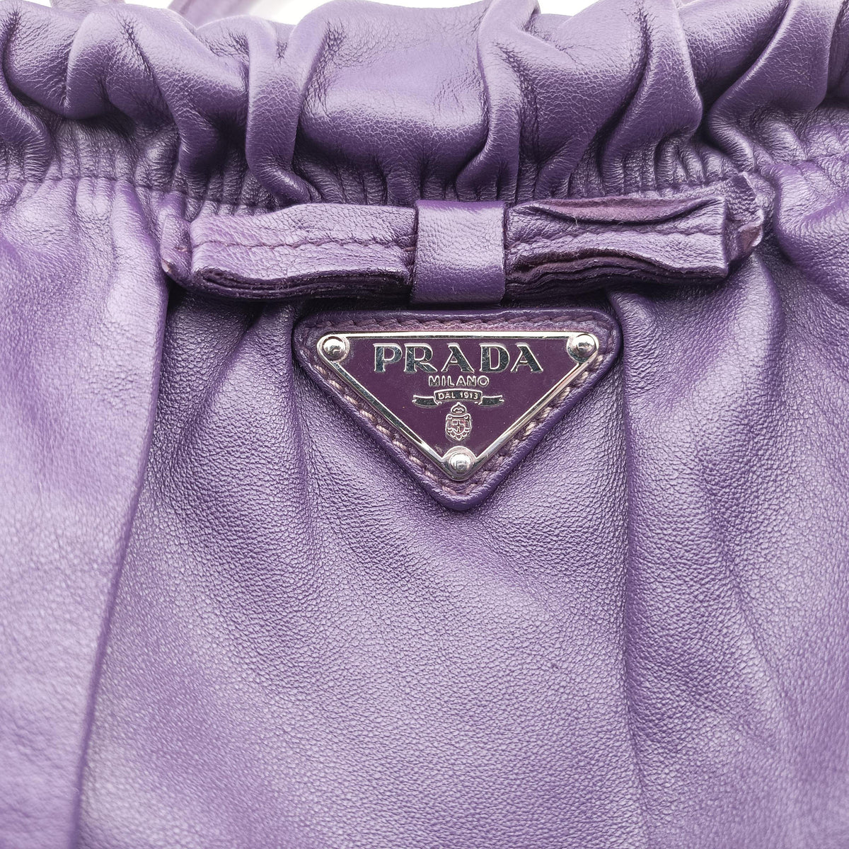 Pre-owned Prada ribbon gather Purple Leather BN1631 shoulderbag | stylenewstar