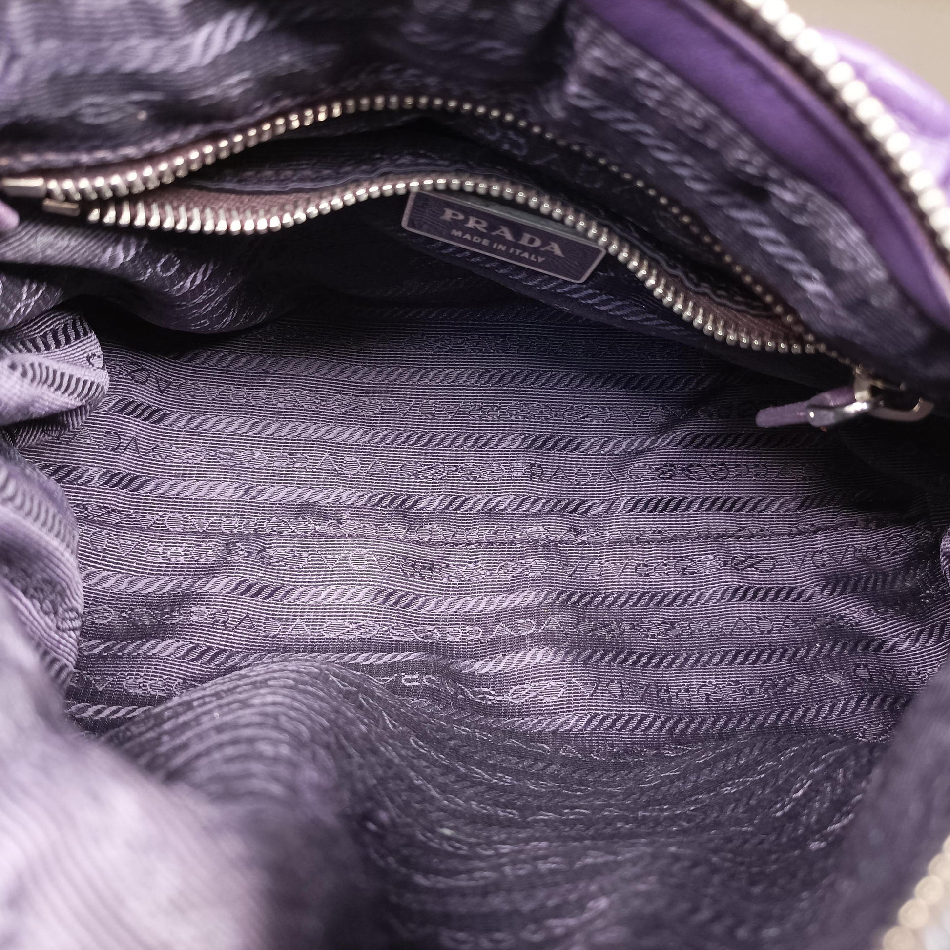 Pre-owned Prada ribbon gather Purple Leather BN1631 shoulderbag | stylenewstar