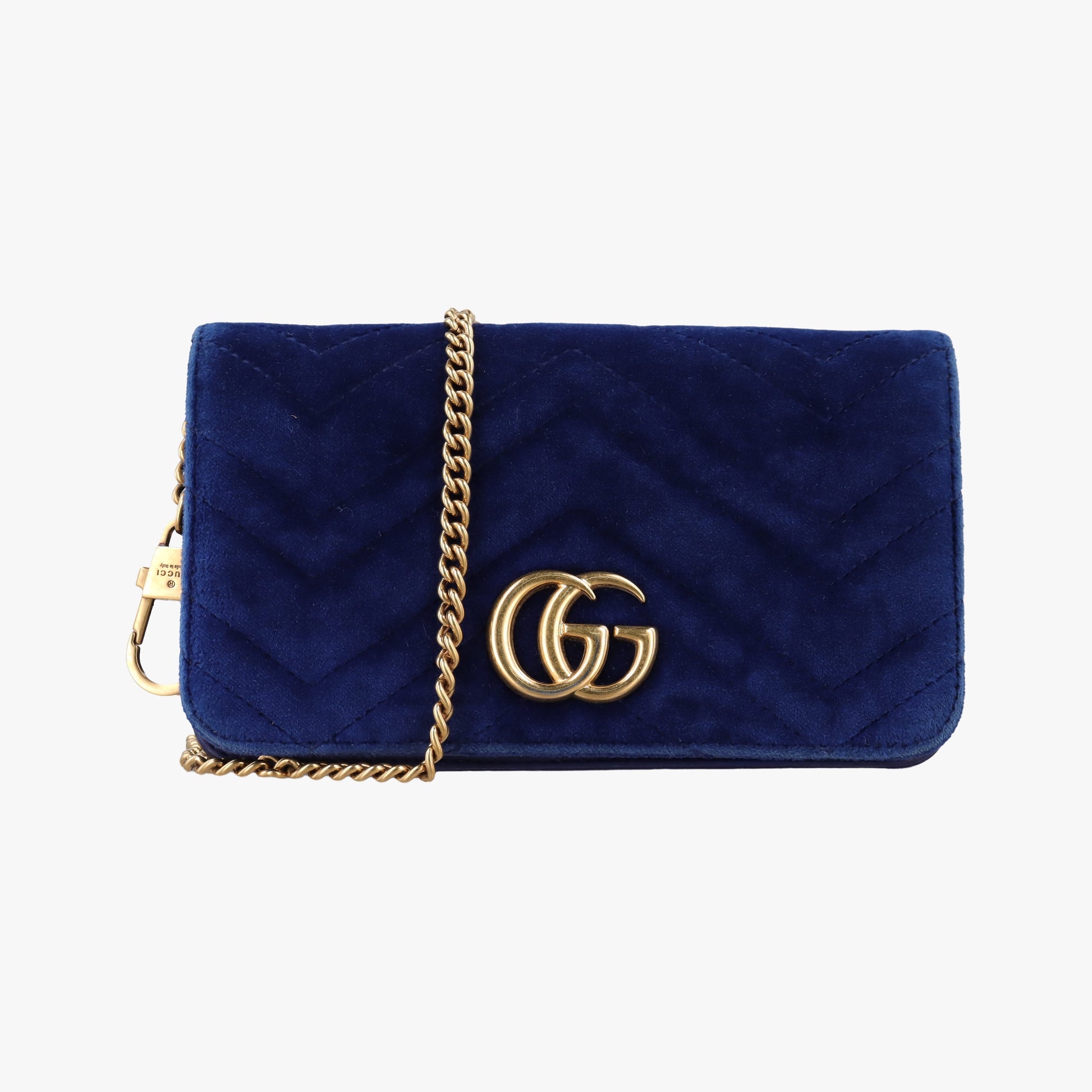 Secondhand Gucci GG Marmont Blue velour 488426 shoulderbag | stylenewstar