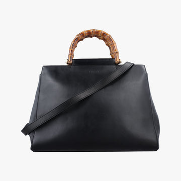 Bamboo Nymphaea Medium Top Handle Black Leather 453766 G020802530バンブー ニムフェア ミディアム ブラック レザー 453766 G020802530