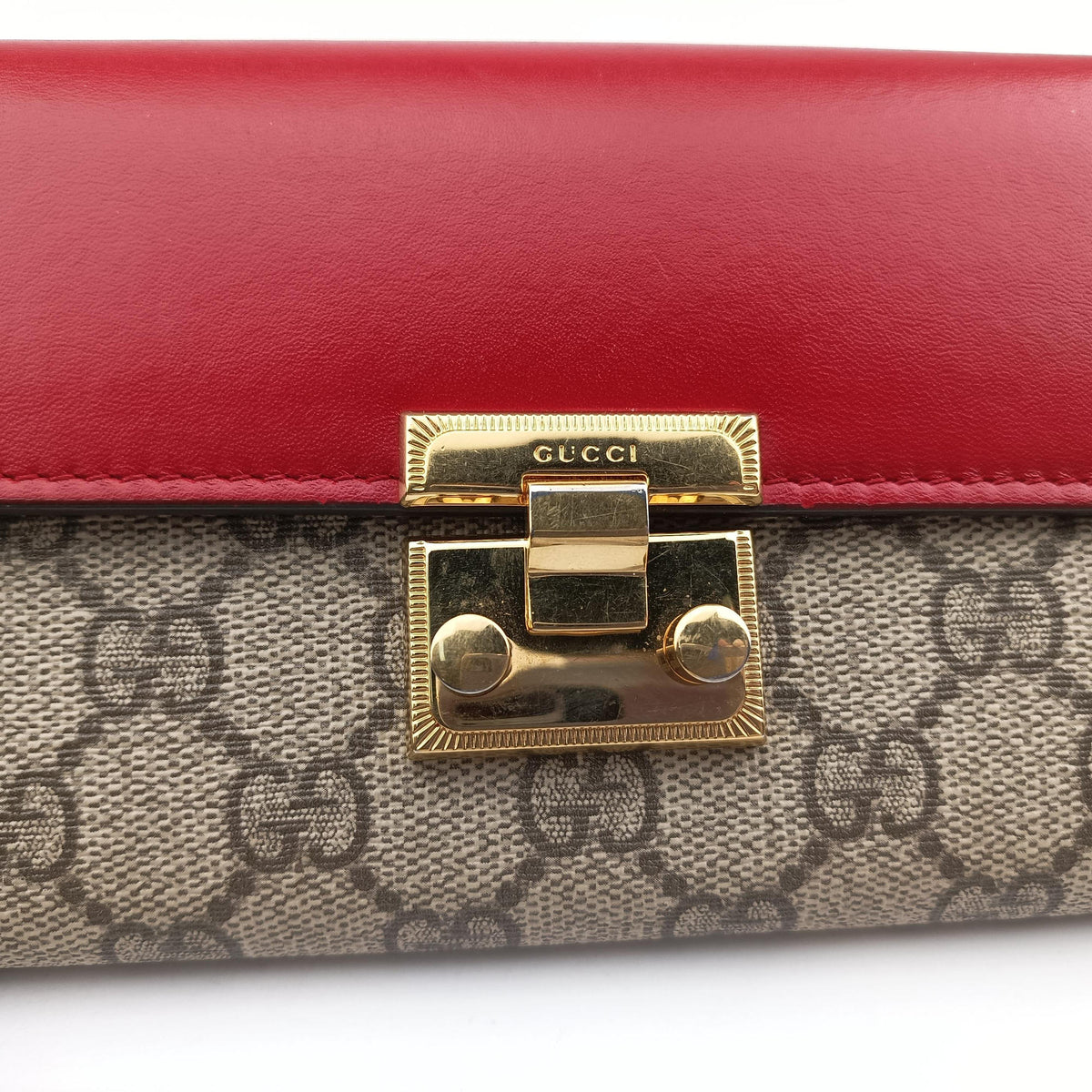 Padlock Chain beige×red×multi PVC coated canvas×Leather 453506 パドロック チェーン ベージュ×レッド×マルチ PVCコーティングキャンバス×レザー 453506 