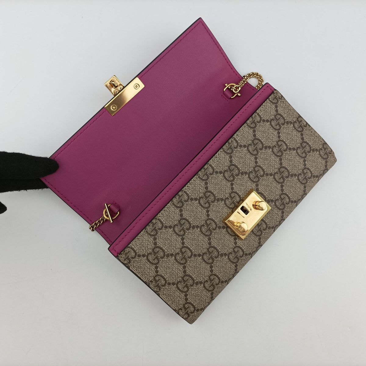 Padlock Chain beige×red×multi PVC coated canvas×Leather 453506 パドロック チェーン ベージュ×レッド×マルチ PVCコーティングキャンバス×レザー 453506 