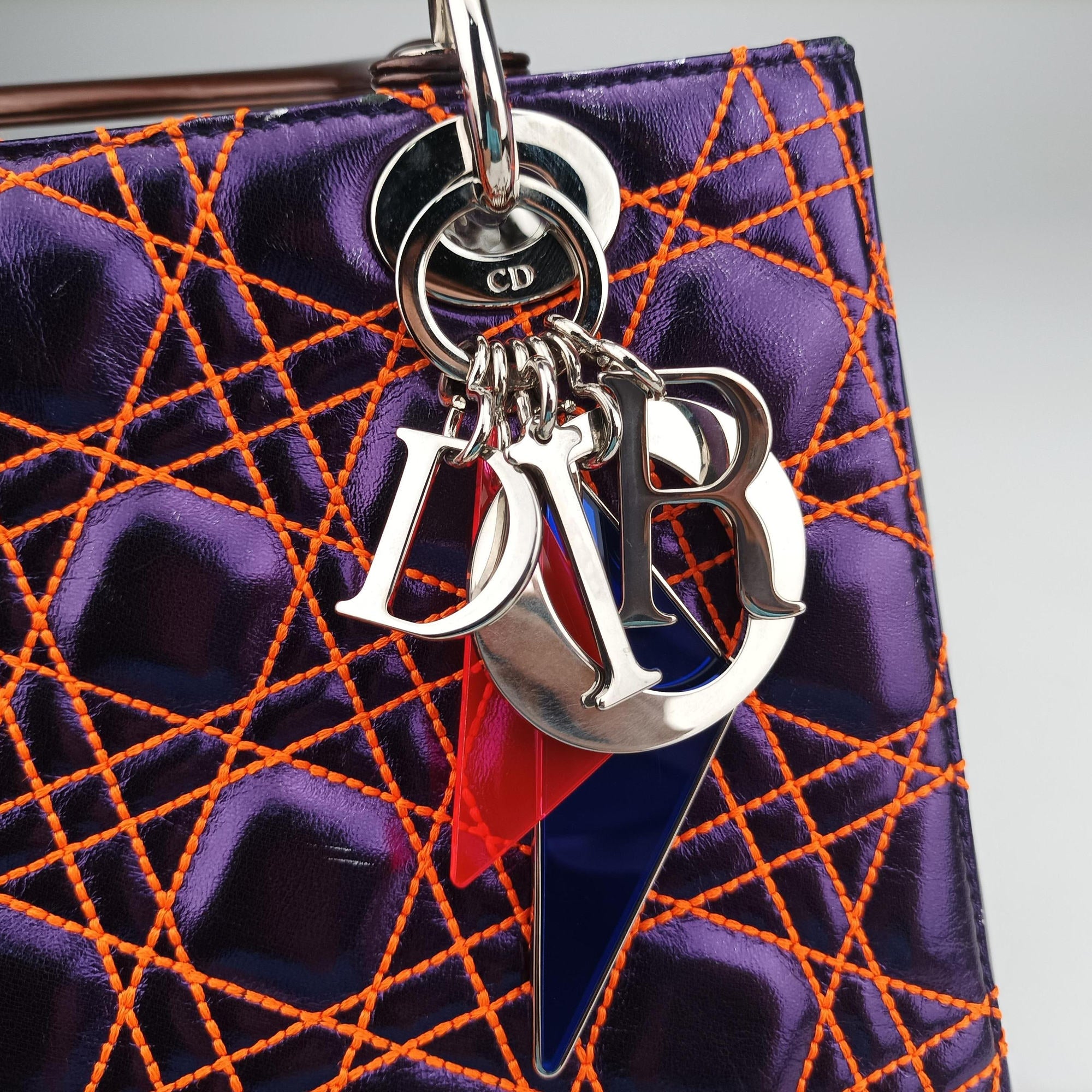 Lady Dior purple×orange Leather 15-BO-1111レディディオール パープル×オレンジ レザー 15-BO-1111
