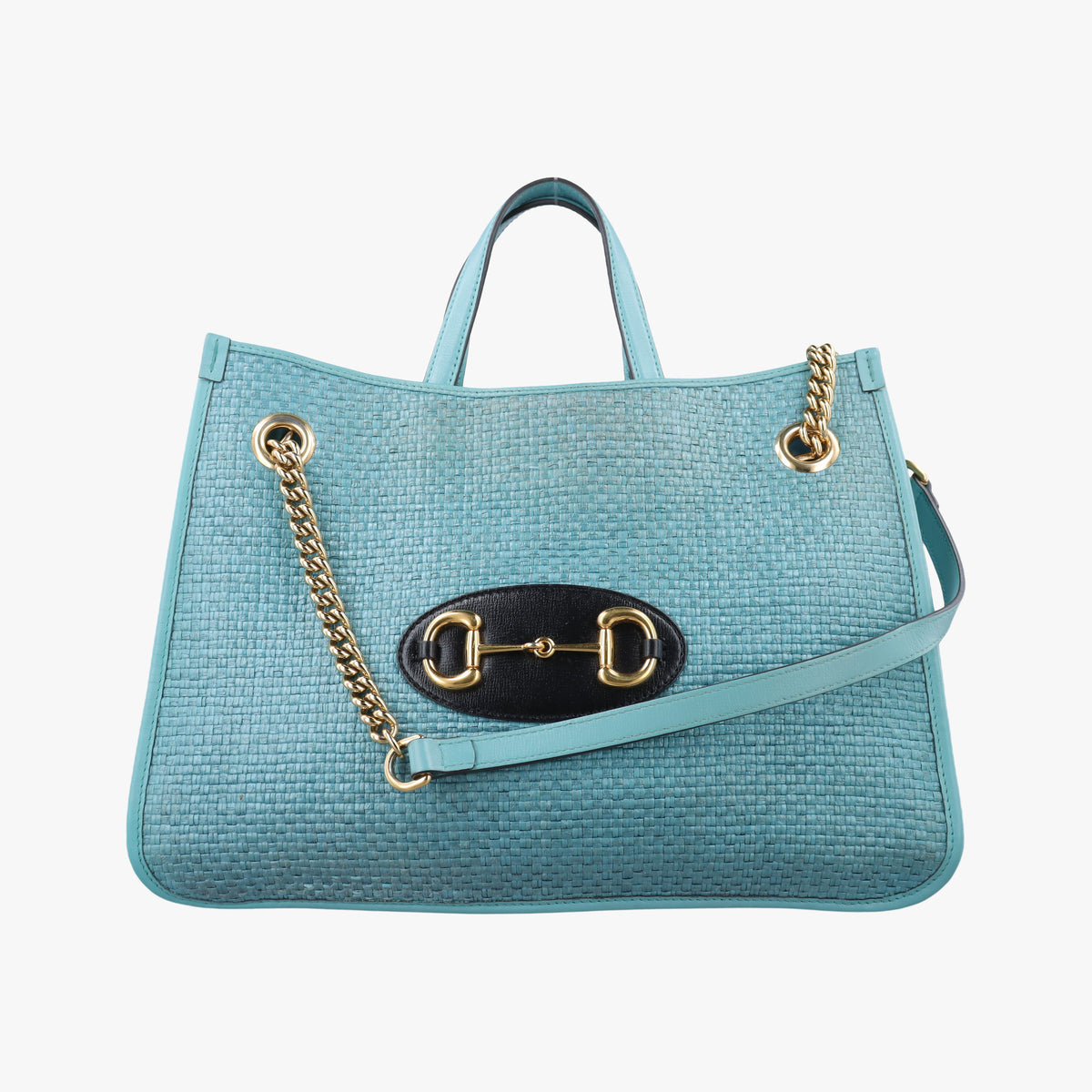 Pre-owned Gucci HORSEBIT 1955 Blue Leather × Straw 621144 shoulderbag | stylenewstar