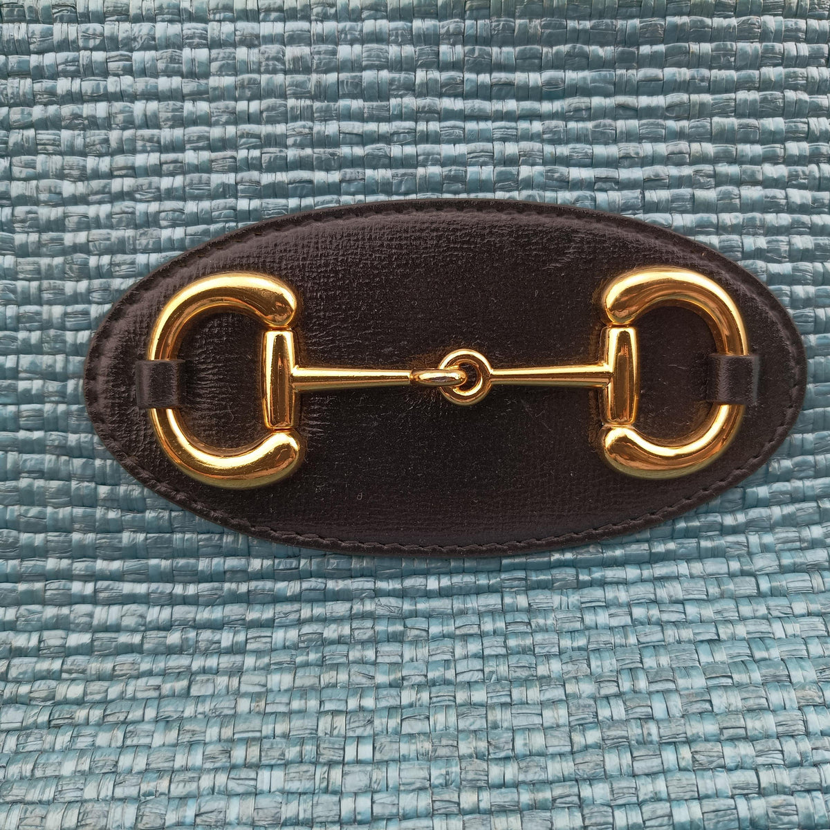 Pre-owned Gucci HORSEBIT 1955 Blue Leather × Straw 621144 shoulderbag | stylenewstar