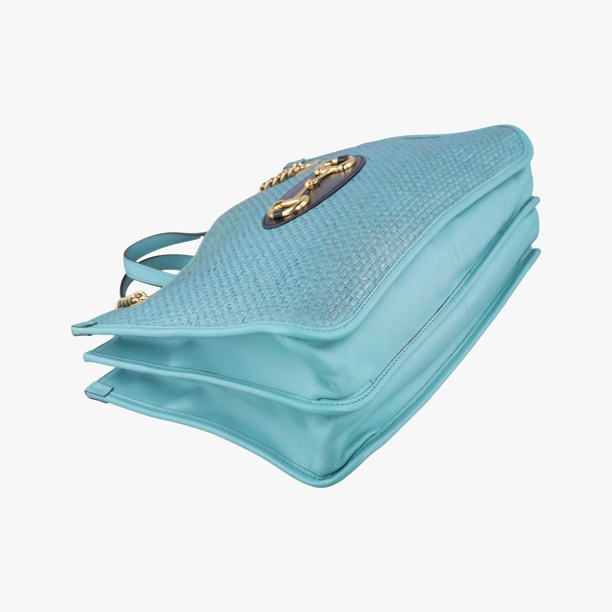 Pre-owned Gucci HORSEBIT 1955 Blue Leather × Straw 621144 shoulderbag | stylenewstar