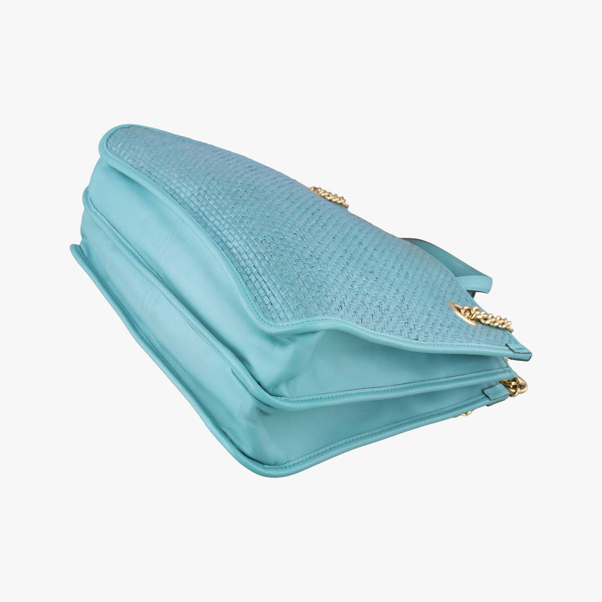 Pre-owned Gucci HORSEBIT 1955 Blue Leather × Straw 621144 shoulderbag | stylenewstar