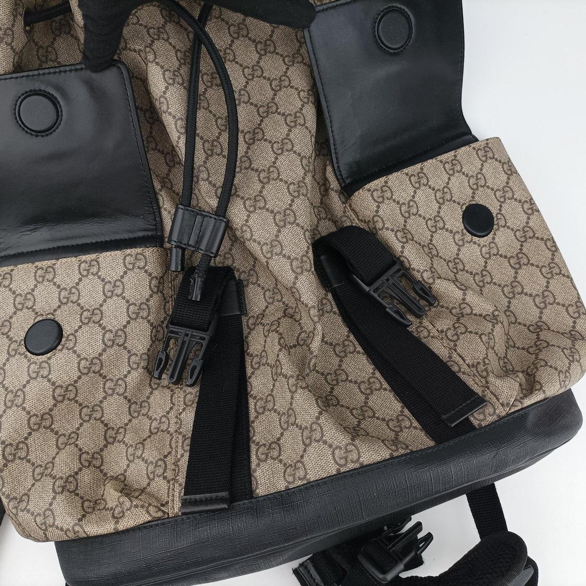 Pre-owned Gucci GG Supreme Beige x Black PVC coated canvas×Leather 450958 backpack/rucksack | stylenewstar