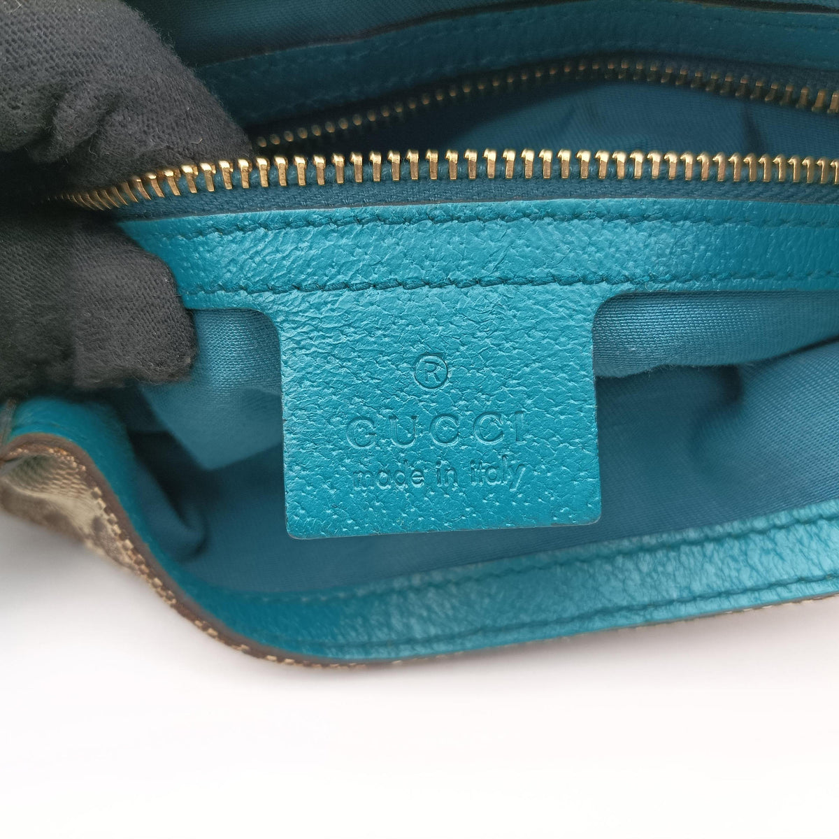 Pre-owned Gucci Jackie khaki×blue canvas×leather 141576 shoulderbag | stylenewstar
