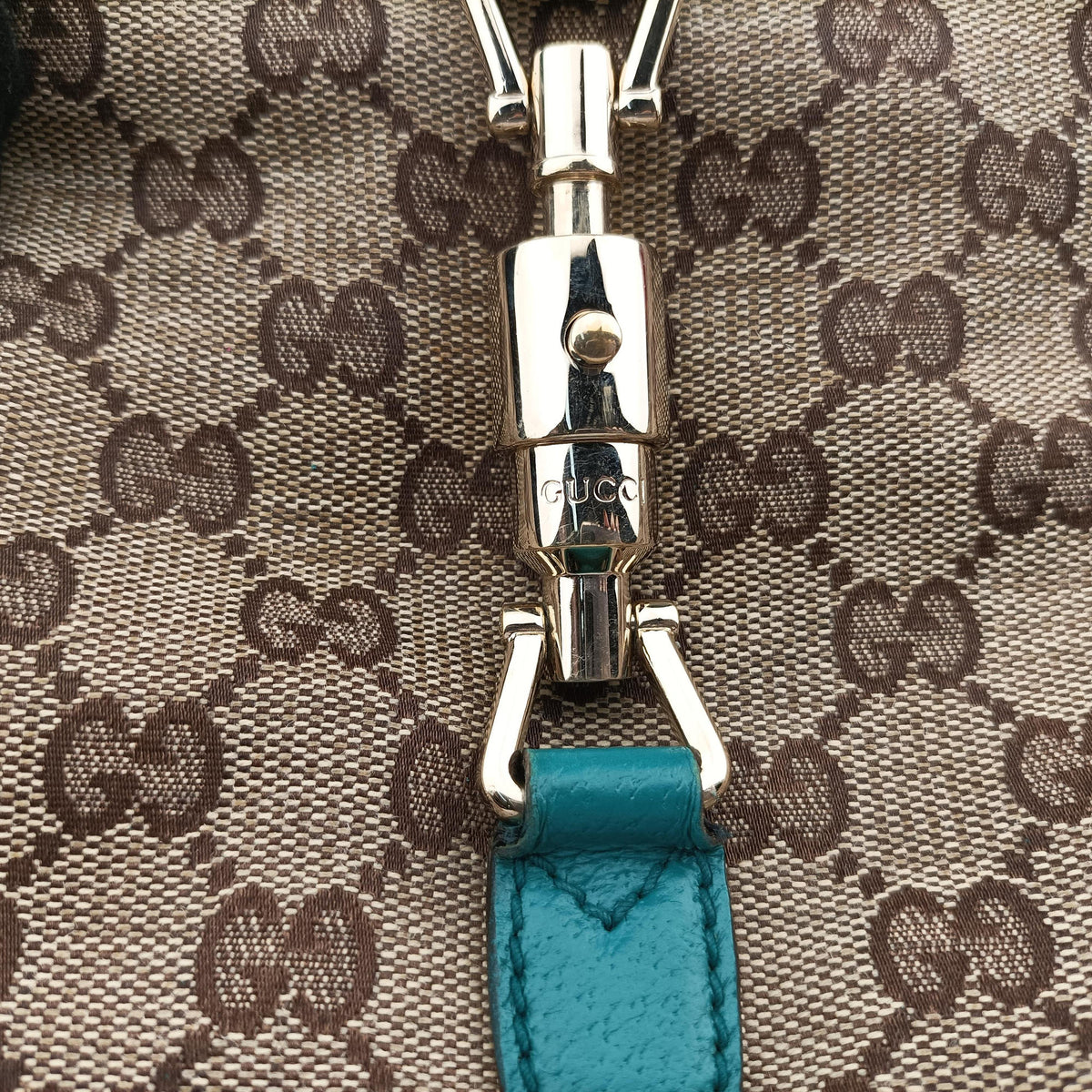 Pre-owned Gucci Jackie khaki×blue canvas×leather 141576 shoulderbag | stylenewstar