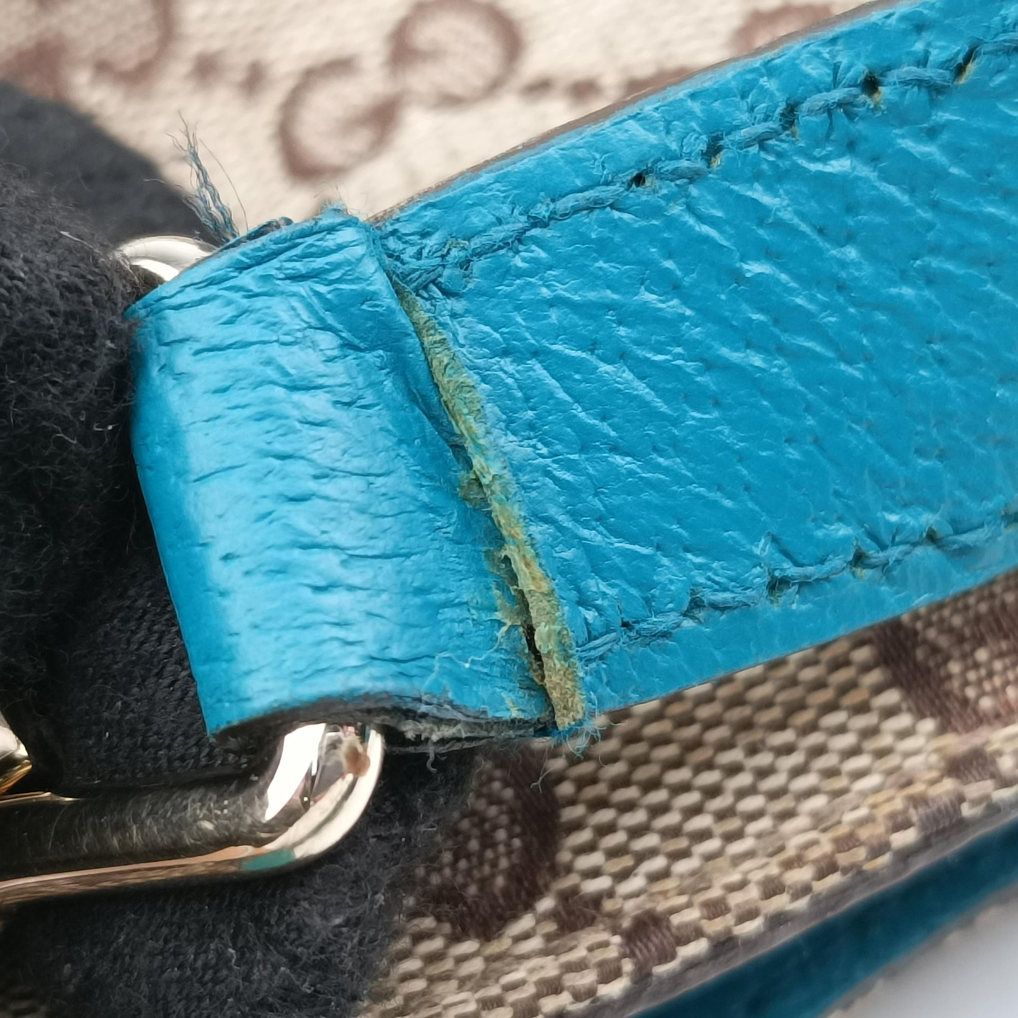 Pre-owned Gucci Jackie khaki×blue canvas×leather 141576 shoulderbag | stylenewstar