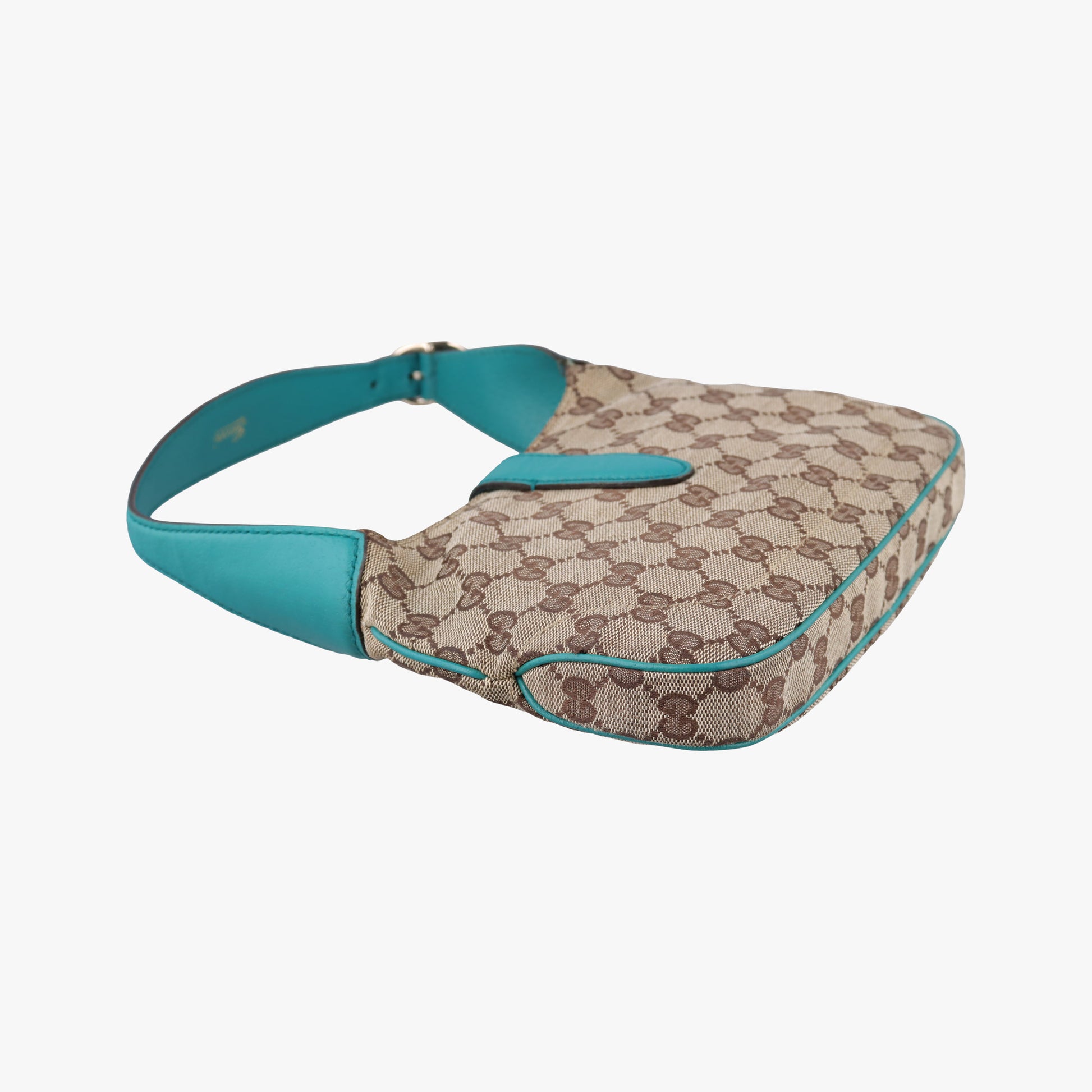 Pre-owned Gucci Jackie khaki×blue canvas×leather 141576 shoulderbag | stylenewstar