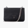 Pre-owned Prada Pattina City chain Black SAFFIANO Leather 1BD009 shoulderbag | stylenewstar