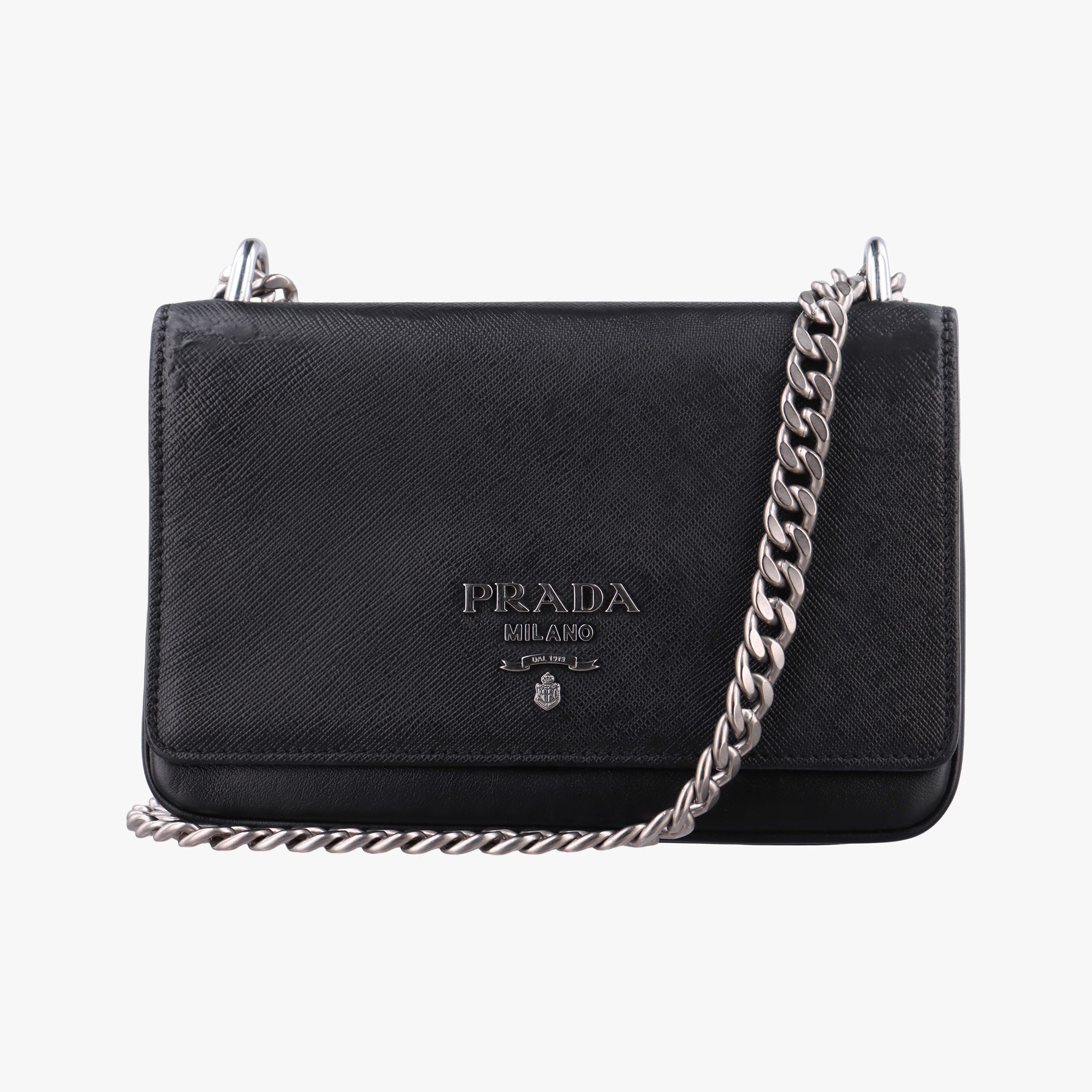 Pre-owned Prada Pattina City chain Black SAFFIANO Leather 1BD009 shoulderbag | stylenewstar