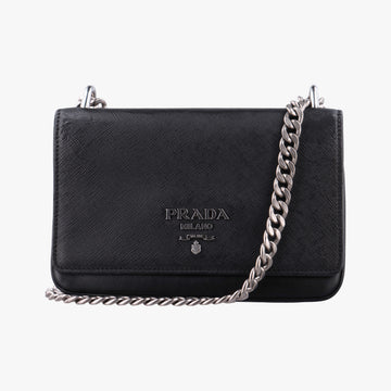 Pre-owned Prada Pattina City chain Black SAFFIANO Leather 1BD009 shoulderbag | stylenewstar