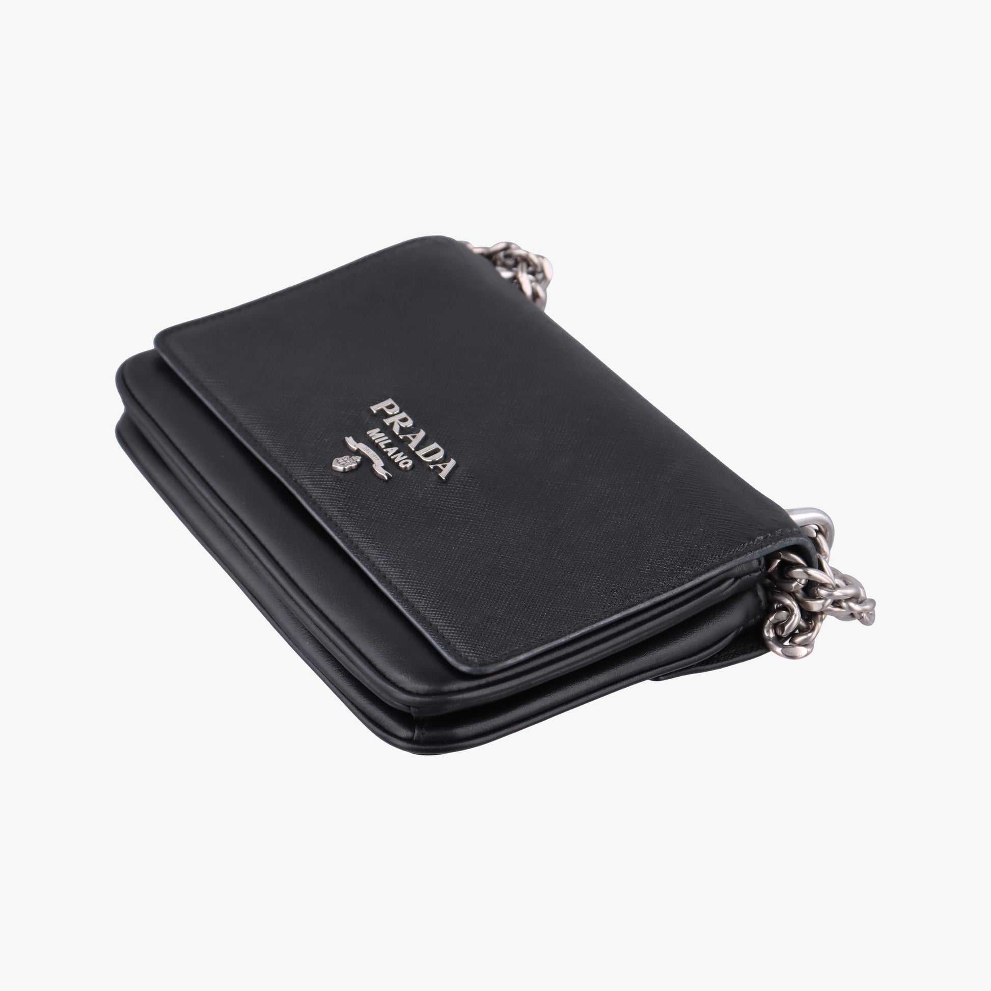 Pre-owned Prada Pattina City chain Black SAFFIANO Leather 1BD009 shoulderbag | stylenewstar