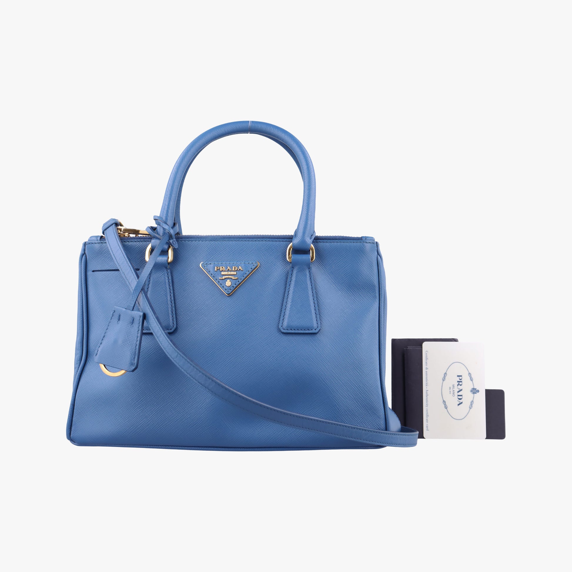 Pre-owned Prada Galleria Blue SAFFIANO Leather BN1801 shoulderbag | stylenewstar
