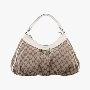 Abbey D-ring Hobo Beige×White canvas×leather 189833 E0248714アビー Dリング ホーボー ベージュ×ホワイト キャンバス×レザー 189833 E0248714